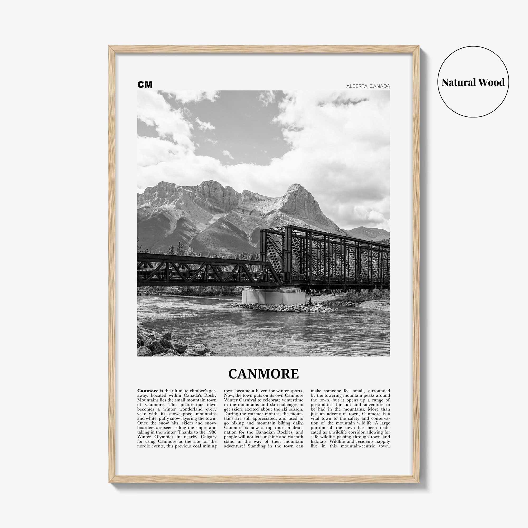 Canmore Print Black and White, Canmore Wall Art, Canmore Poster, Canmore Photo, Canmore Wall Décor, Canmore Map, Alberta, Canada