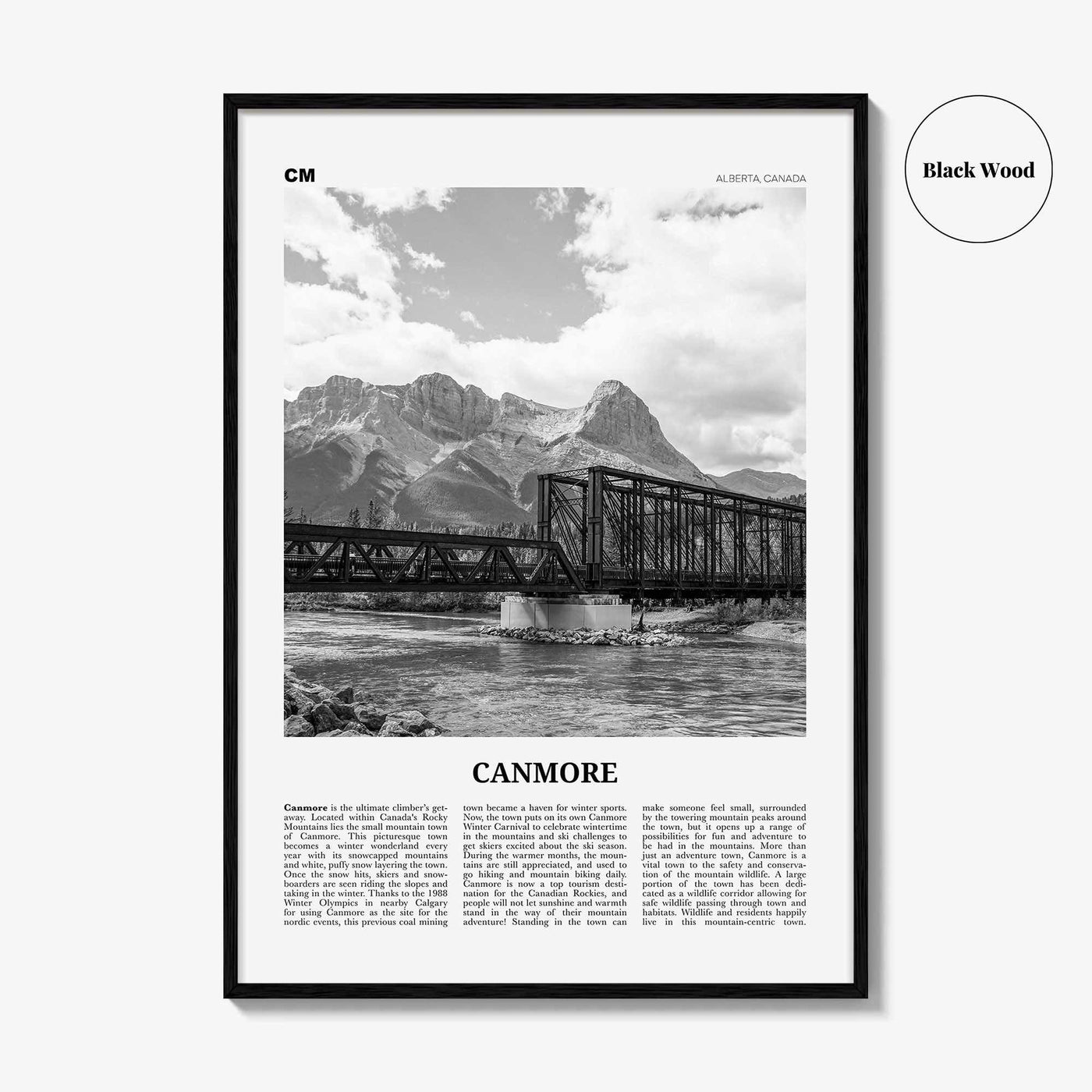 Canmore Print Black and White, Canmore Wall Art, Canmore Poster, Canmore Photo, Canmore Wall Décor, Canmore Map, Alberta, Canada