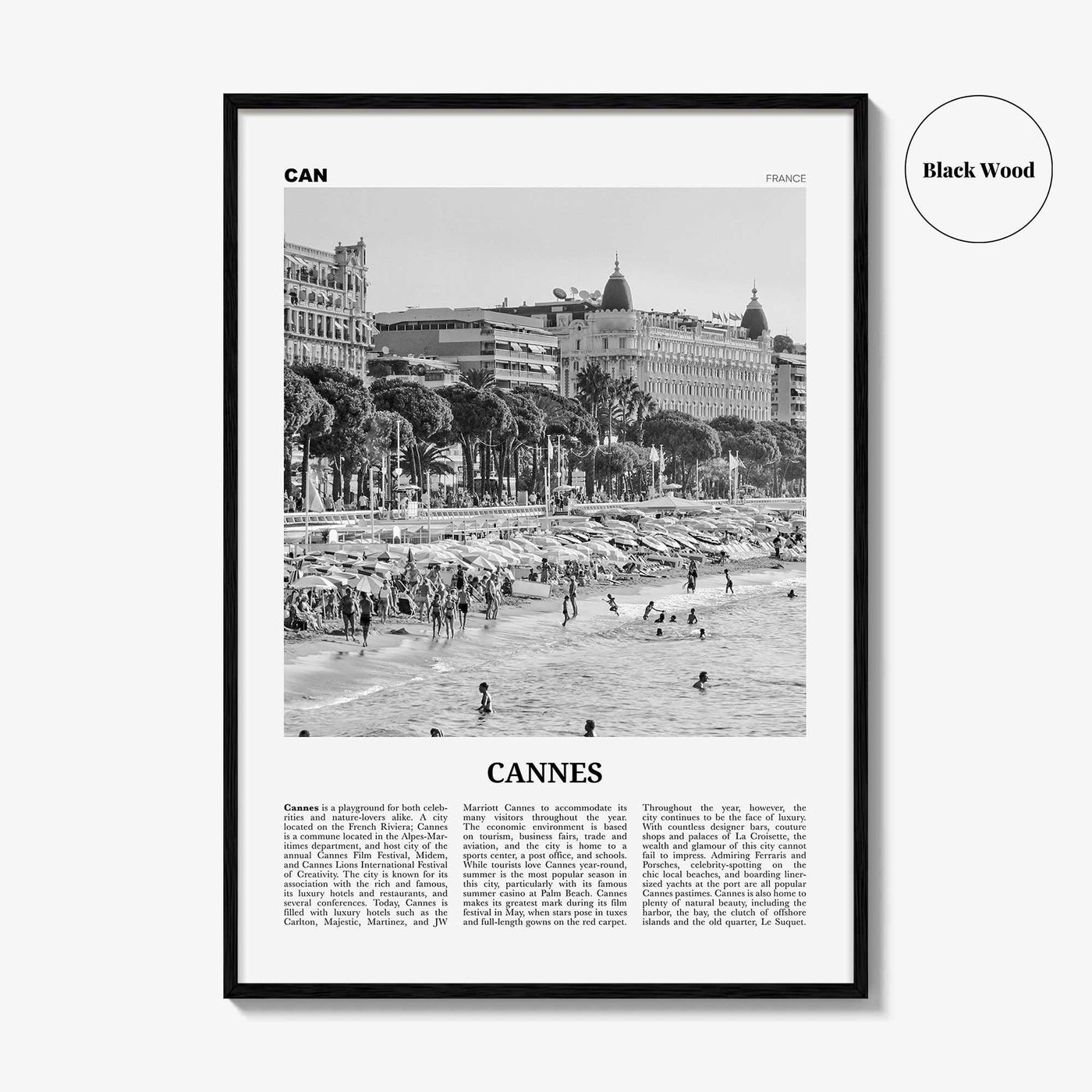 Cannes Print Black and White, Cannes Wall Art, Cannes Poster, Cannes Photo, France, Canas, Alpes-Côte d'Azur, French Riviera, Europe