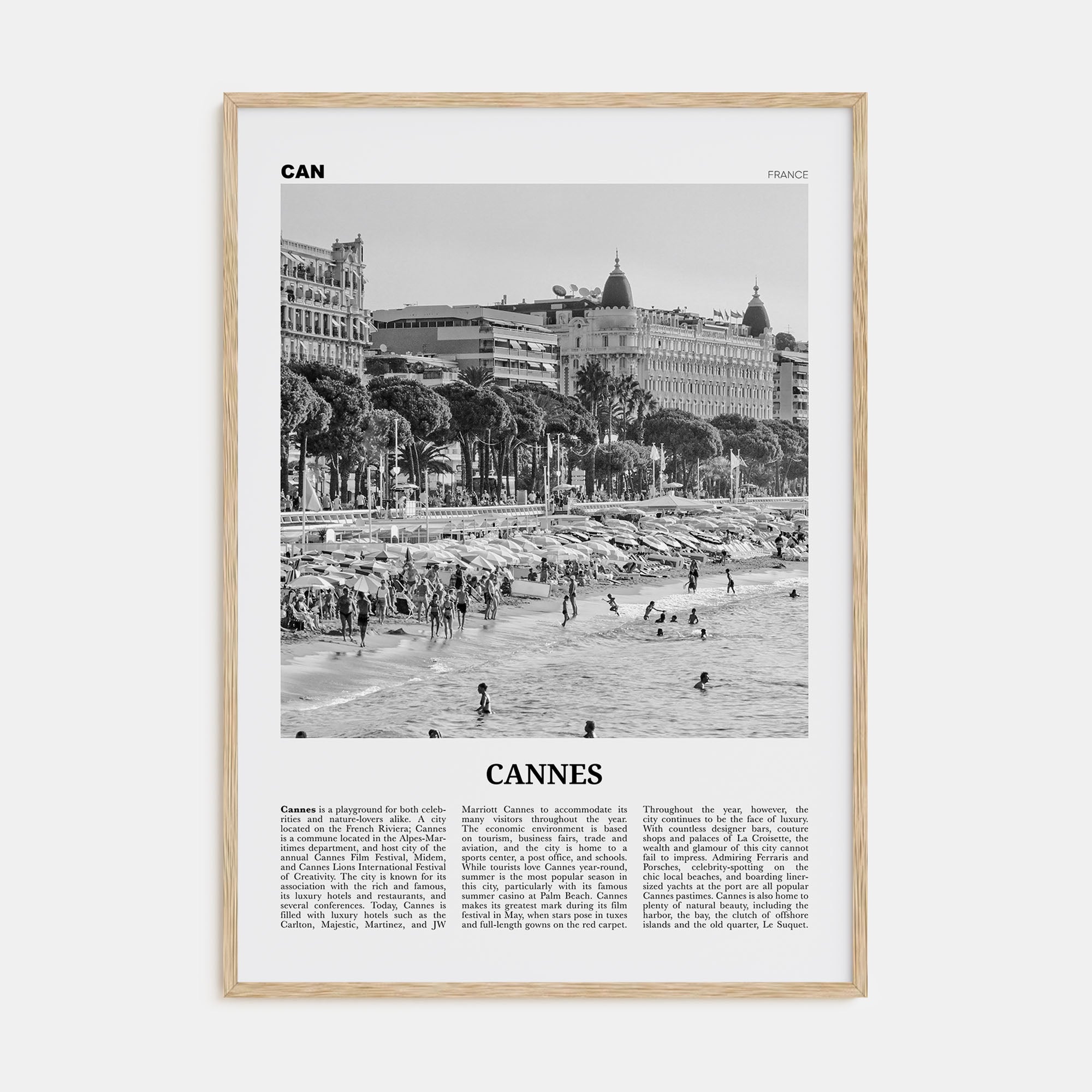 Cannes Travel B&W Poster