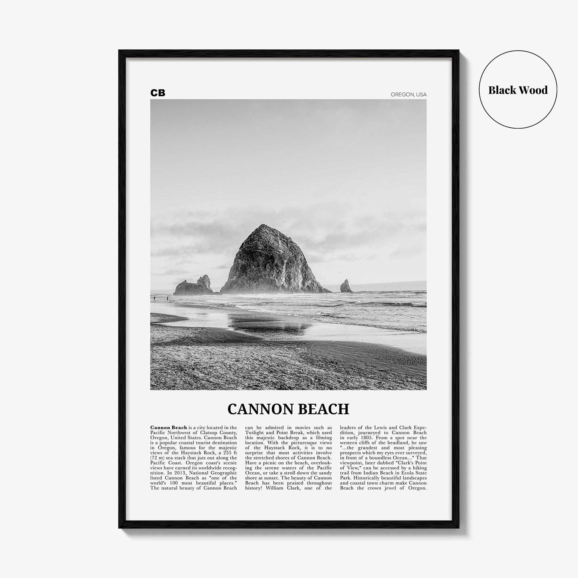 Cannon Beach Print Black and White, Cannon Beach Wall Art, Cannon Beach Poster, Cannon Beach Photo, Cannon Beach Wall Décor, Oregon, USA