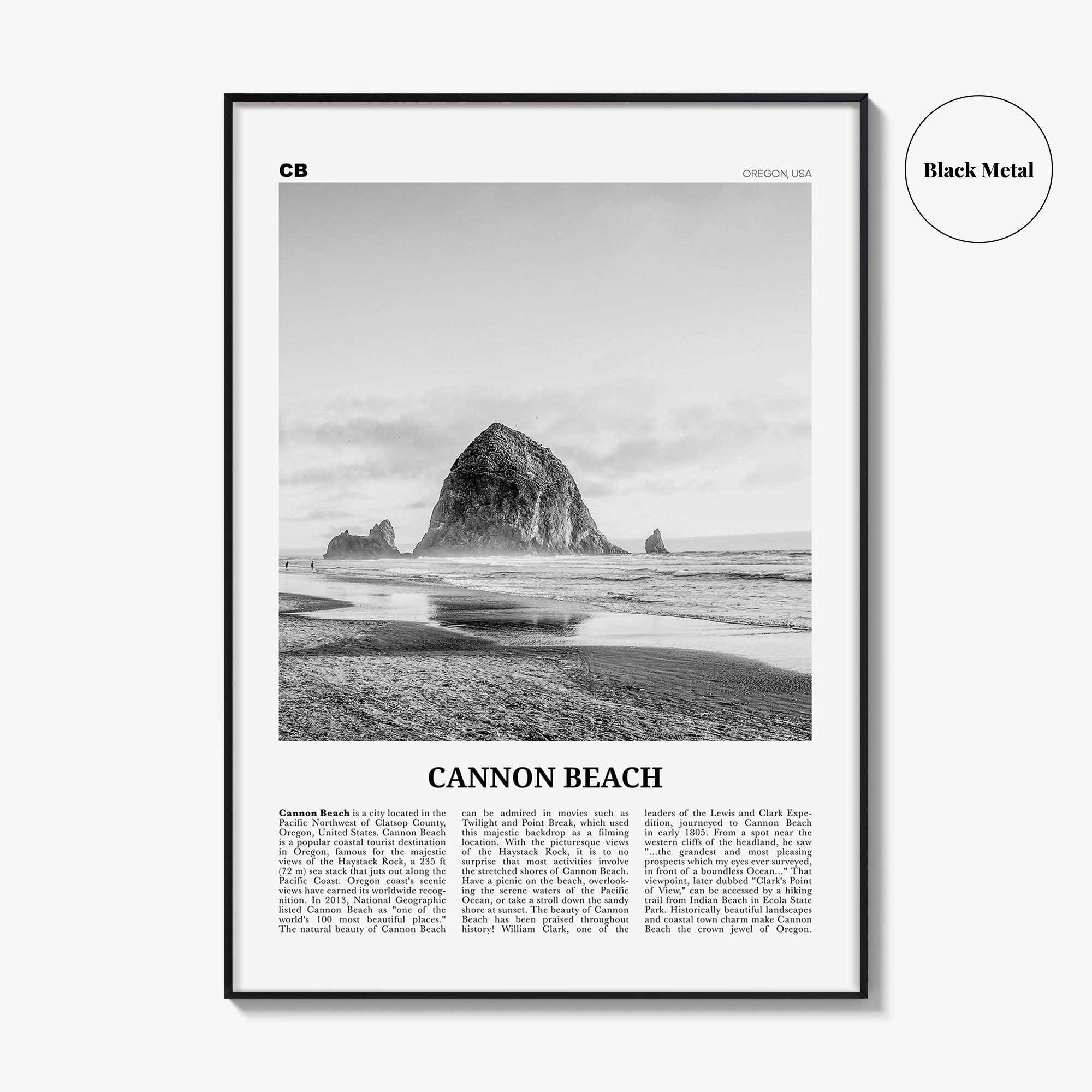 Cannon Beach Print Black and White, Cannon Beach Wall Art, Cannon Beach Poster, Cannon Beach Photo, Cannon Beach Wall Décor, Oregon, USA