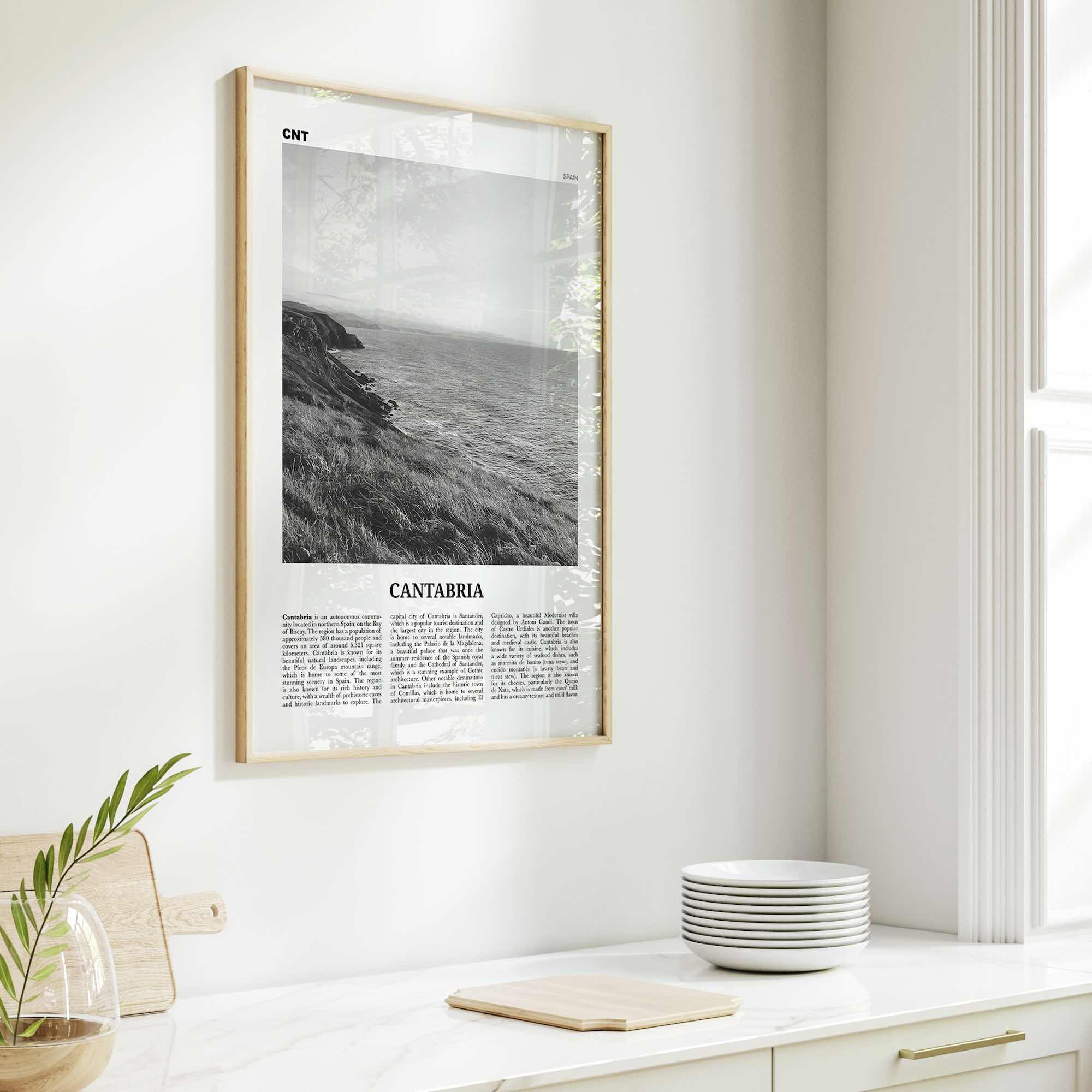 Cantabria Print Black and White, Cantabria Wall Art, Cantabria Poster, Cantabria Photo, Cantabria Wall Décor, Cantabria Map, Spain