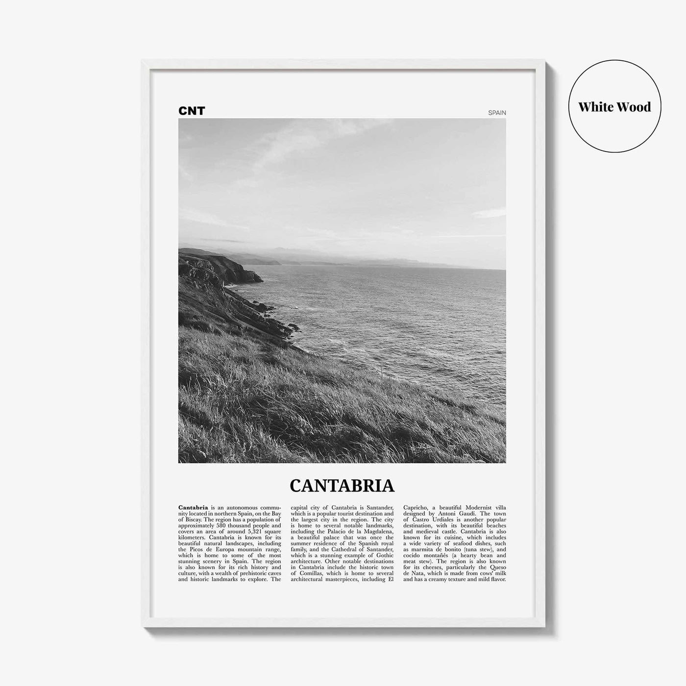 Cantabria Print Black and White, Cantabria Wall Art, Cantabria Poster, Cantabria Photo, Cantabria Wall Décor, Cantabria Map, Spain