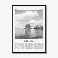 Cape Coral Print Black and White, Cape Coral Wall Art, Cape Coral Poster, Cape Coral Photo, Cape Coral Map, Florida, USA, United States