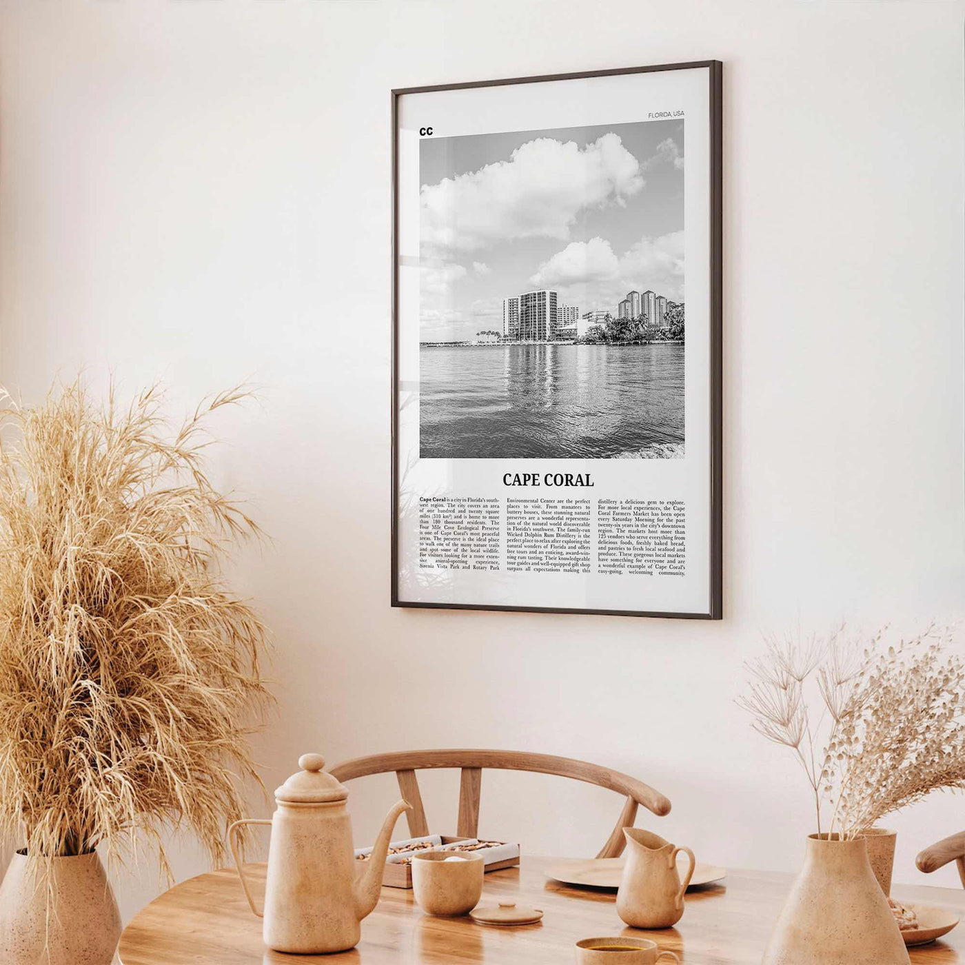 Cape Coral Print Black and White, Cape Coral Wall Art, Cape Coral Poster, Cape Coral Photo, Cape Coral Map, Florida, USA, United States