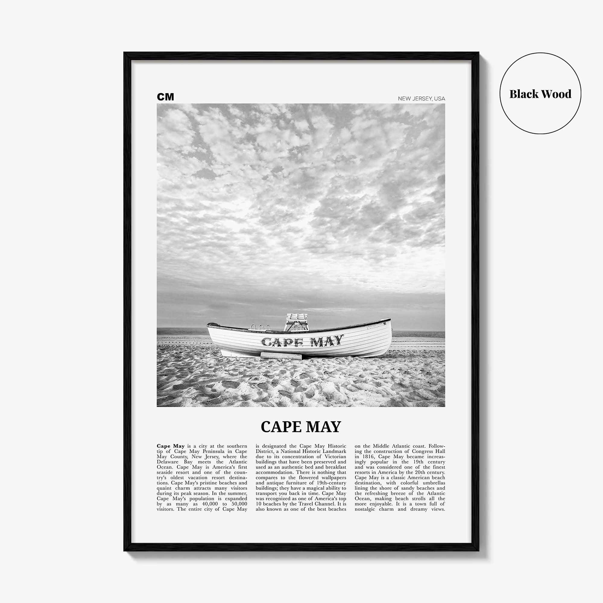 Cape May Print Black and White, Cape May Wall Art, Cape May Poster, Cape May Photo, Cape May Wall Décor, New Jersey, USA, United States