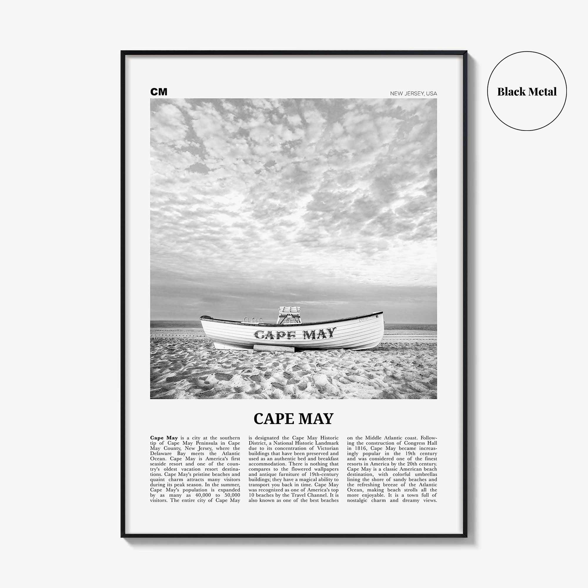 Cape May Print Black and White, Cape May Wall Art, Cape May Poster, Cape May Photo, Cape May Wall Décor, New Jersey, USA, United States
