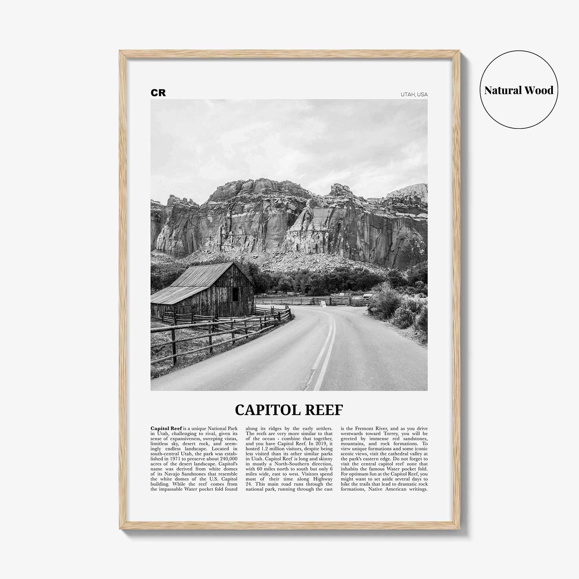 Capitol Reef National Park Print Black and White, Capitol Reef Wall Art, Capitol Reef Poster, Capitol Reef Photo, Utah, USA, United States