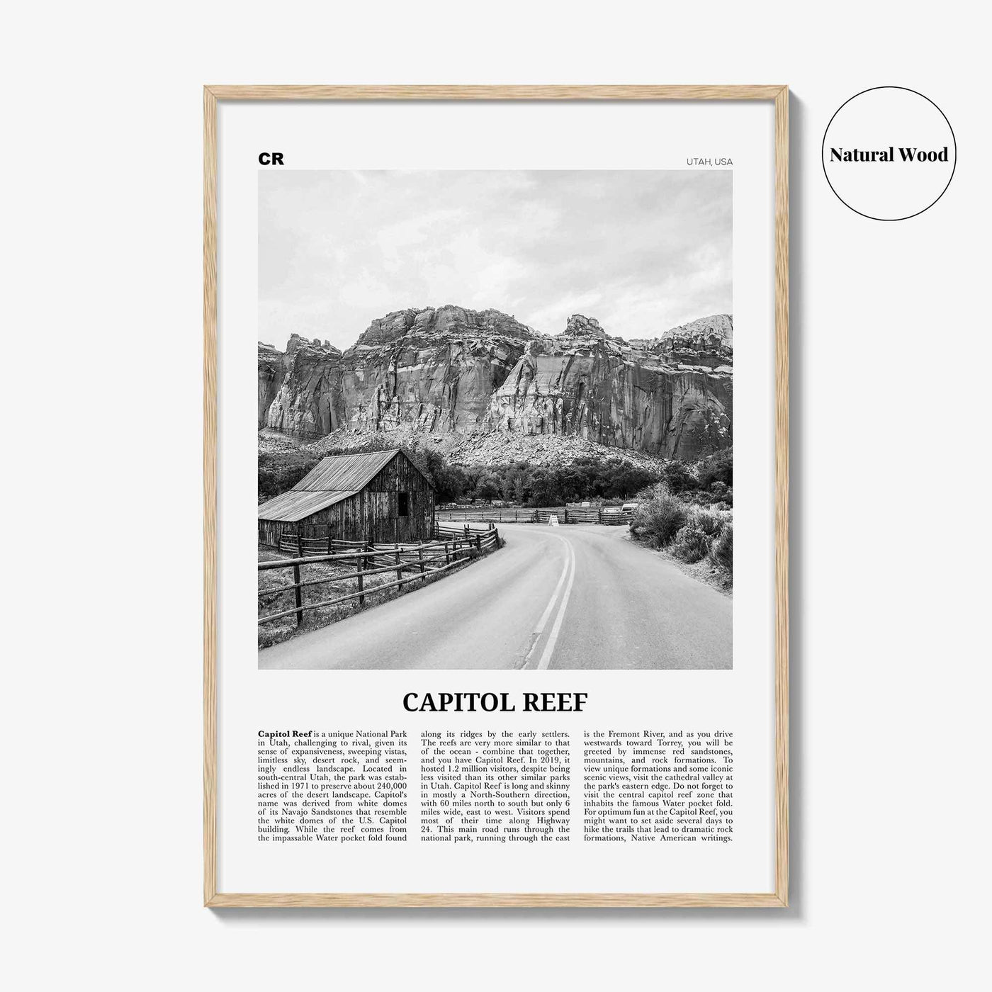 Capitol Reef National Park Print Black and White, Capitol Reef Wall Art, Capitol Reef Poster, Capitol Reef Photo, Utah, USA, United States