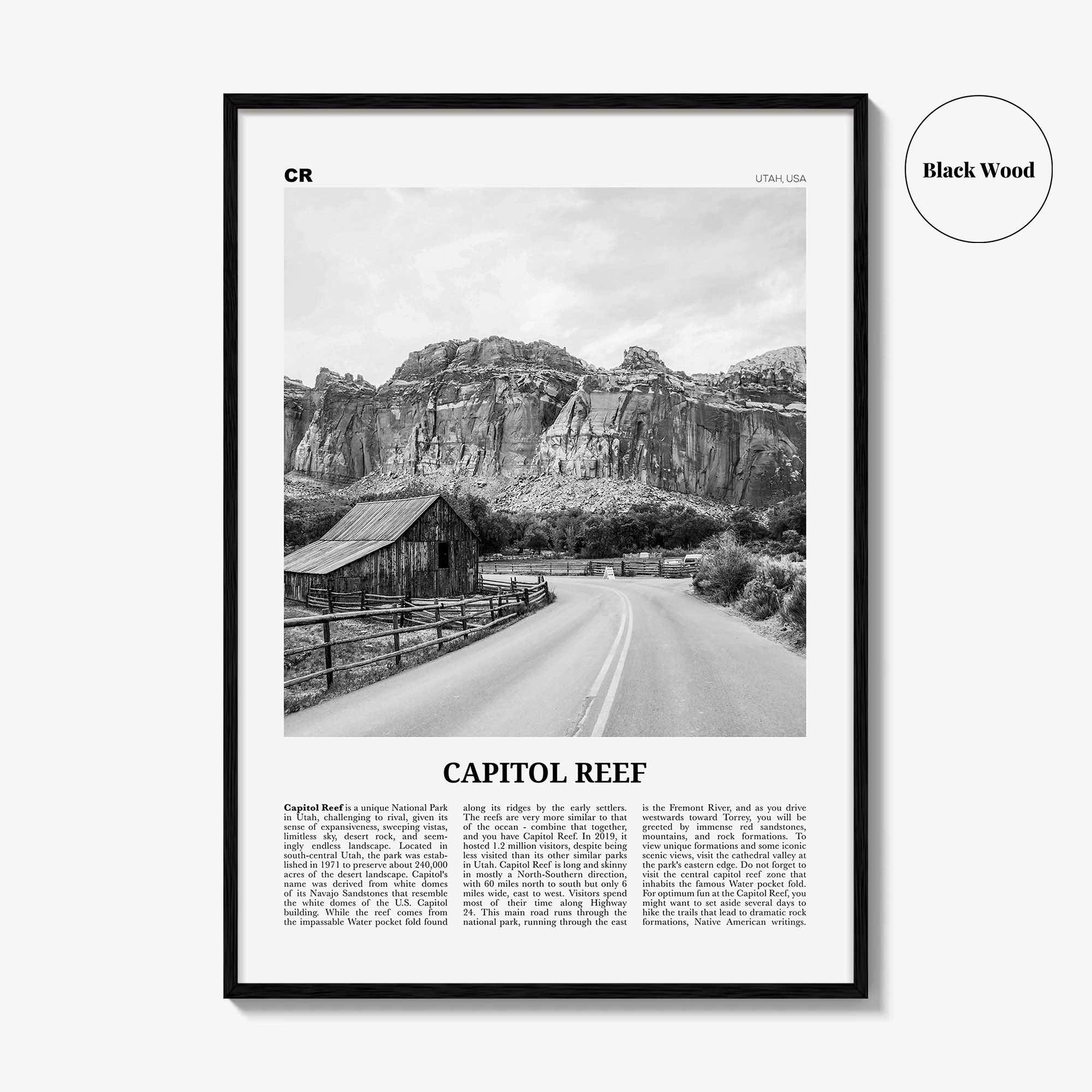 Capitol Reef National Park Print Black and White, Capitol Reef Wall Art, Capitol Reef Poster, Capitol Reef Photo, Utah, USA, United States