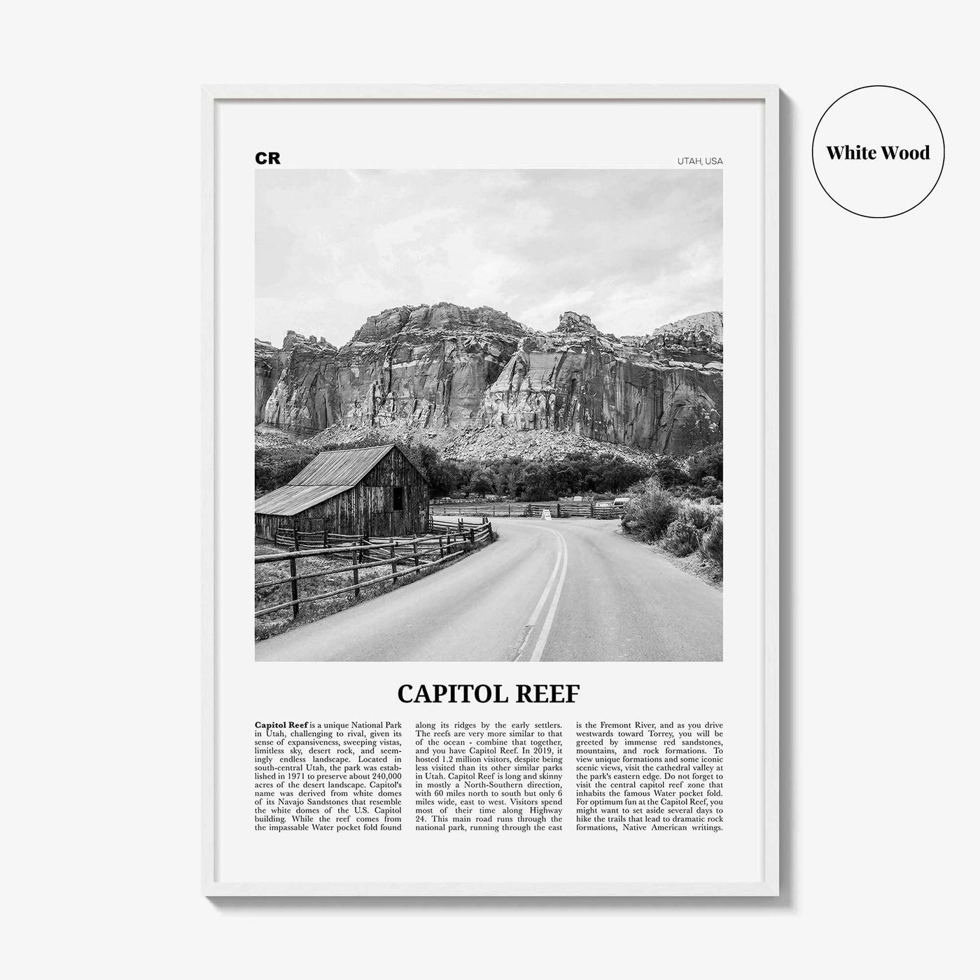 Capitol Reef National Park Print Black and White, Capitol Reef Wall Art, Capitol Reef Poster, Capitol Reef Photo, Utah, USA, United States