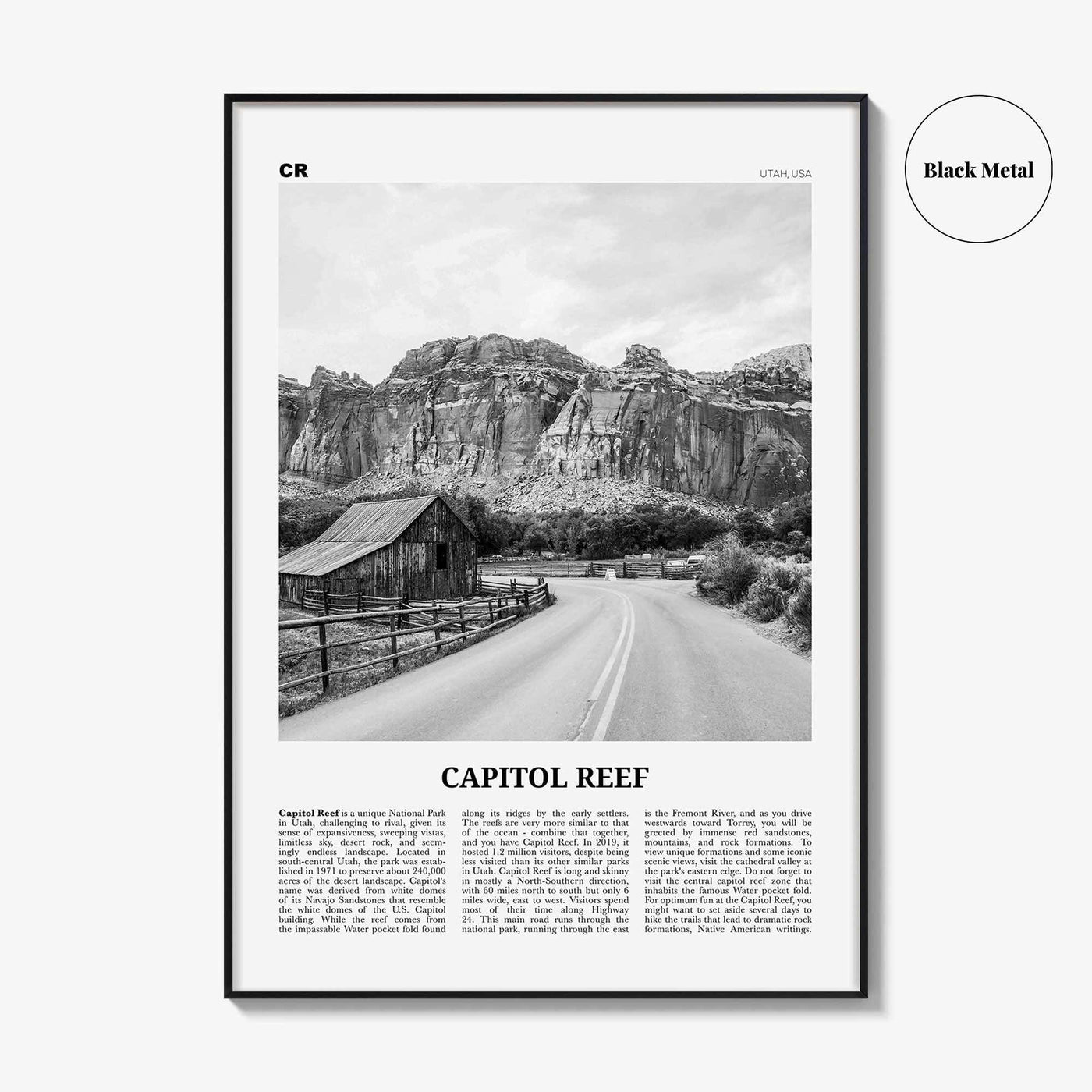 Capitol Reef National Park Print Black and White, Capitol Reef Wall Art, Capitol Reef Poster, Capitol Reef Photo, Utah, USA, United States