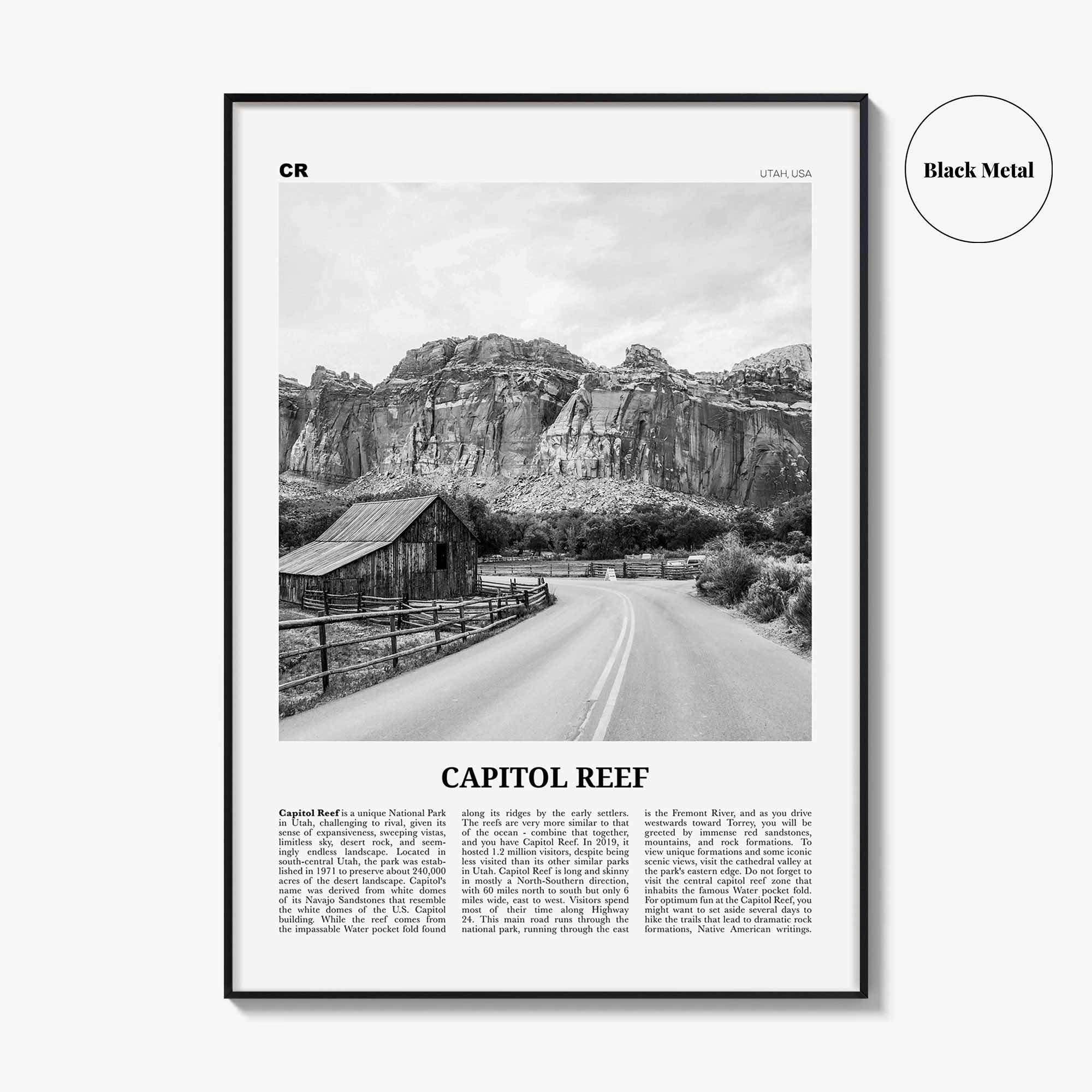 Capitol Reef National Park Print Black and White, Capitol Reef Wall Art, Capitol Reef Poster, Capitol Reef Photo, Utah, USA, United States