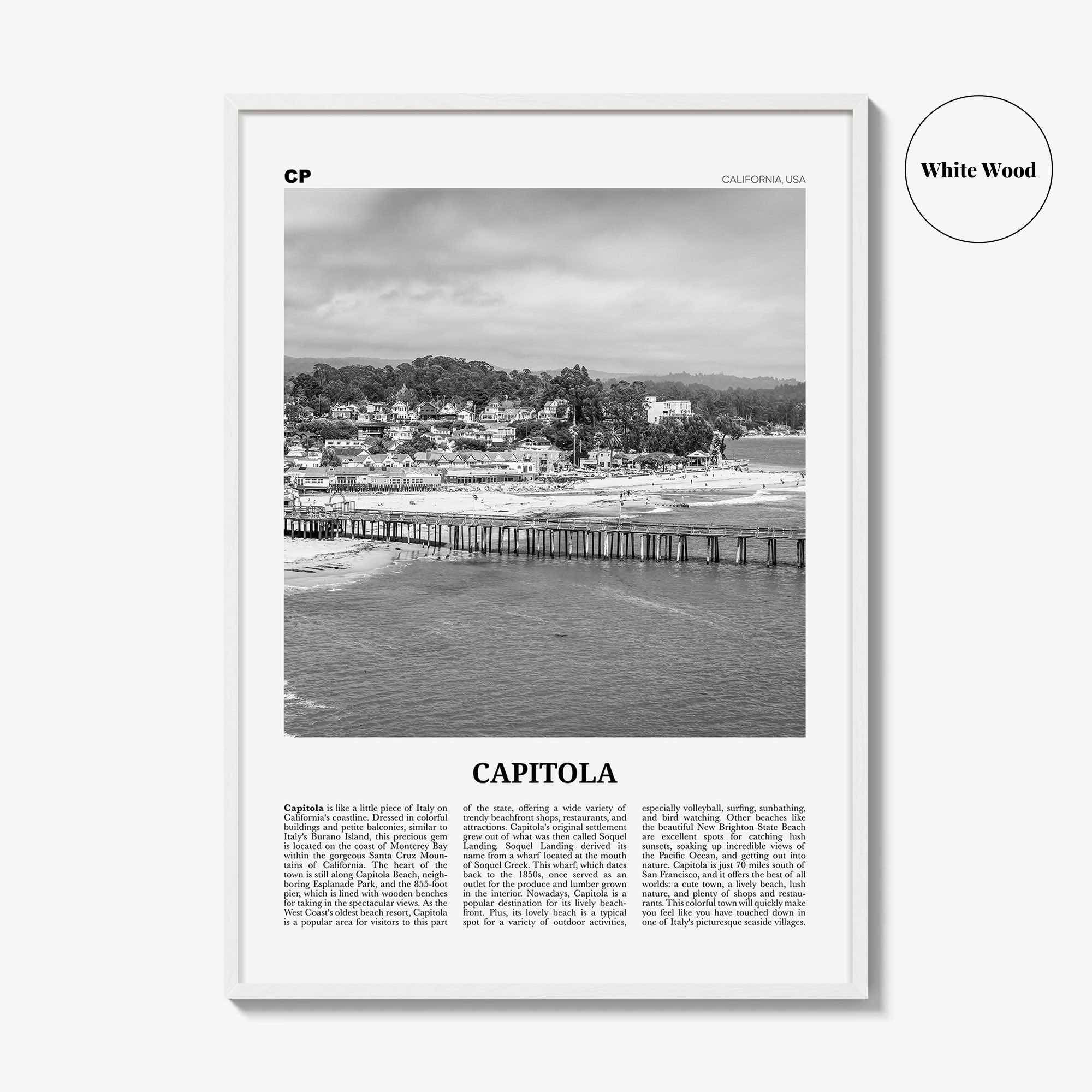 Capitola Print Black and White, Capitola Wall Art, Capitola Poster, Capitola Photo, Capitola, California, USA, United States, North America