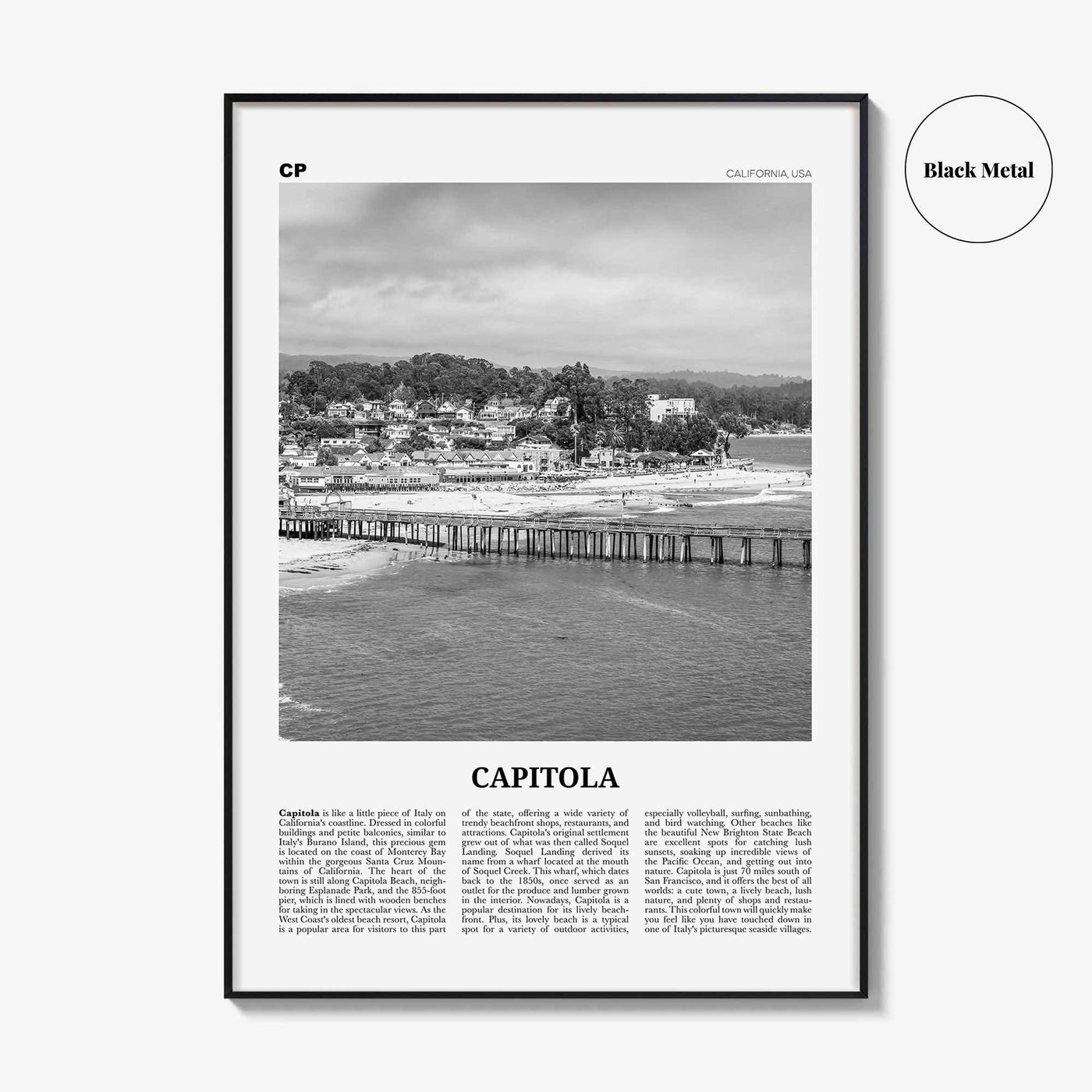 Capitola Print Black and White, Capitola Wall Art, Capitola Poster, Capitola Photo, Capitola, California, USA, United States, North America