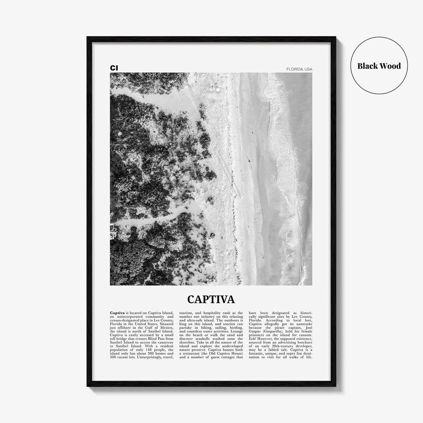 Captiva Print Black and White No 1, Captiva Island Wall Art, Captiva Island Poster, Captiva Island Photo, Florida, USA, United States