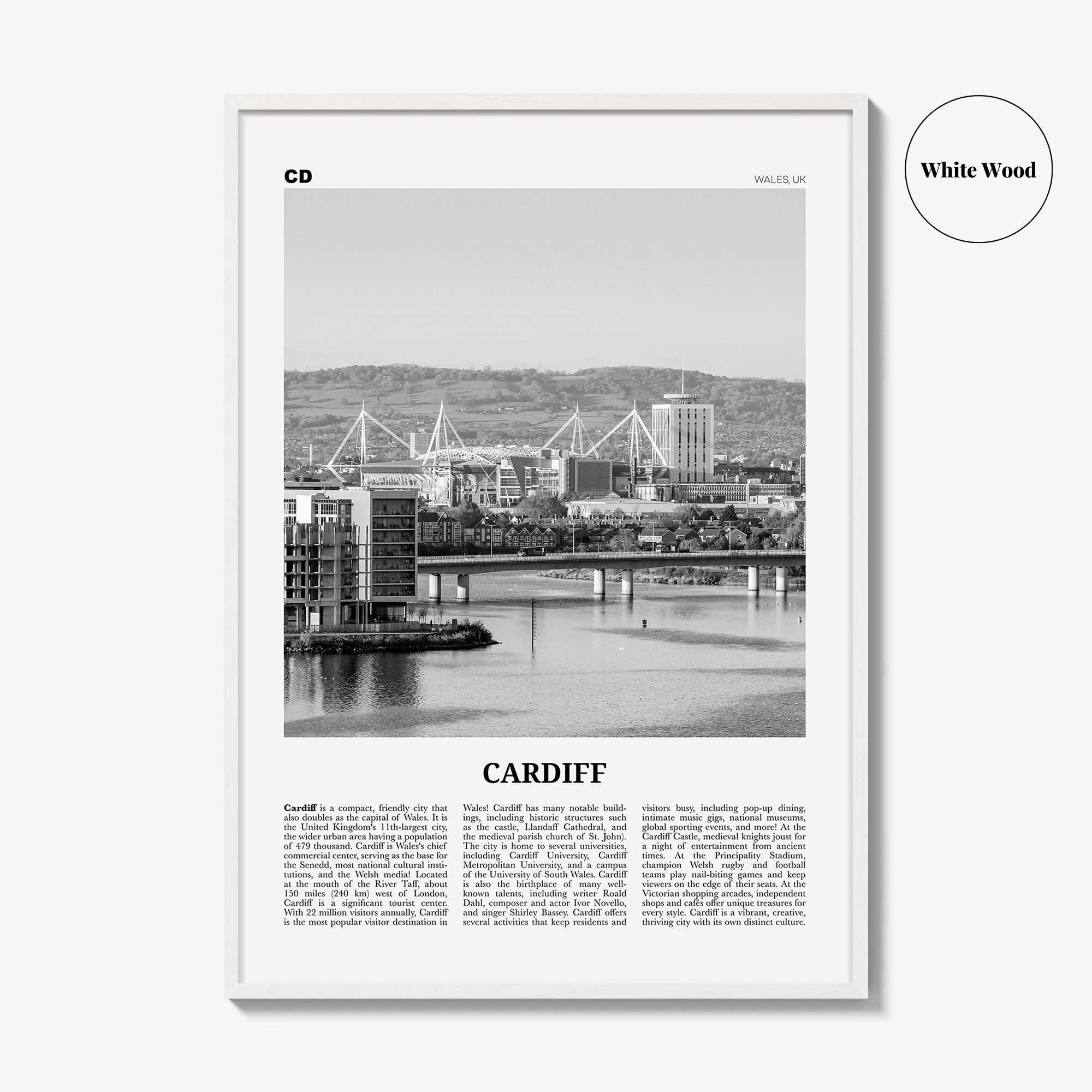 Cardiff Print Black and White, Cardiff Wall Art, Cardiff Poster, Cardiff Photo, Cardiff Wall Decor, Wales, UK, United Kingdom, Europe