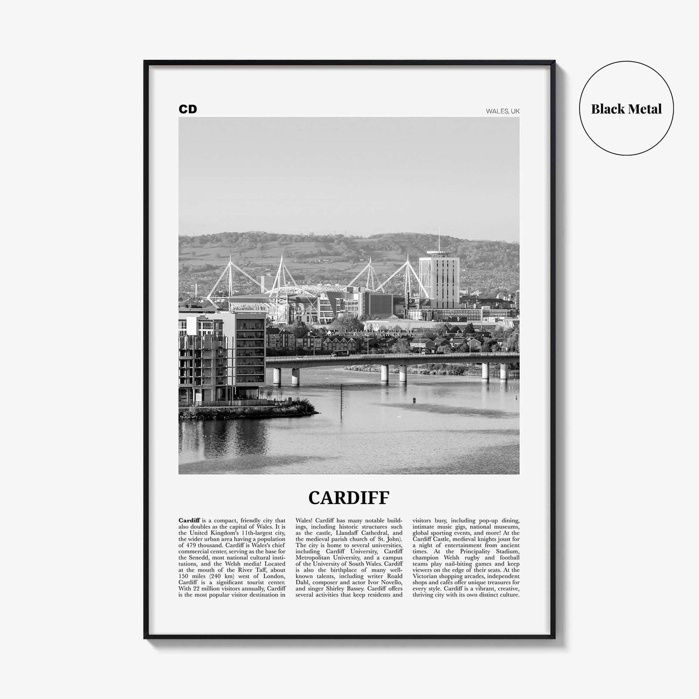 Cardiff Print Black and White, Cardiff Wall Art, Cardiff Poster, Cardiff Photo, Cardiff Wall Decor, Wales, UK, United Kingdom, Europe