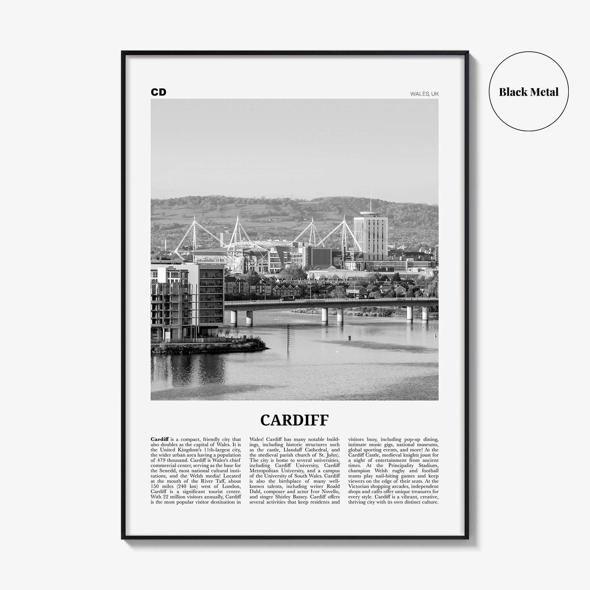 Cardiff Print Black and White, Cardiff Wall Art, Cardiff Poster, Cardiff Photo, Cardiff Wall Decor, Wales, UK, United Kingdom, Europe