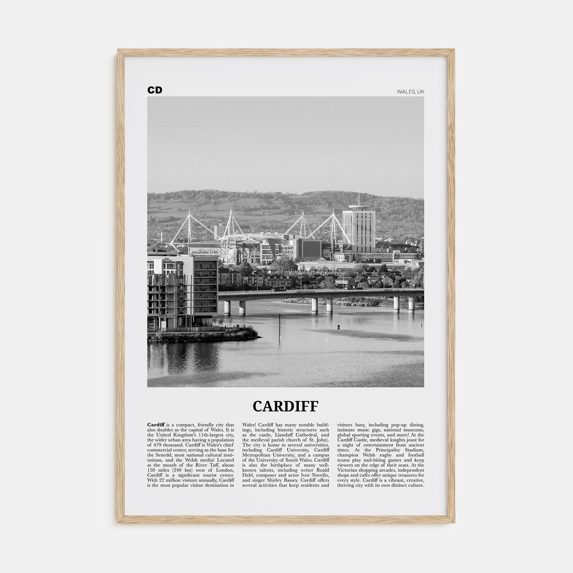 Cardiff Travel B&W Poster