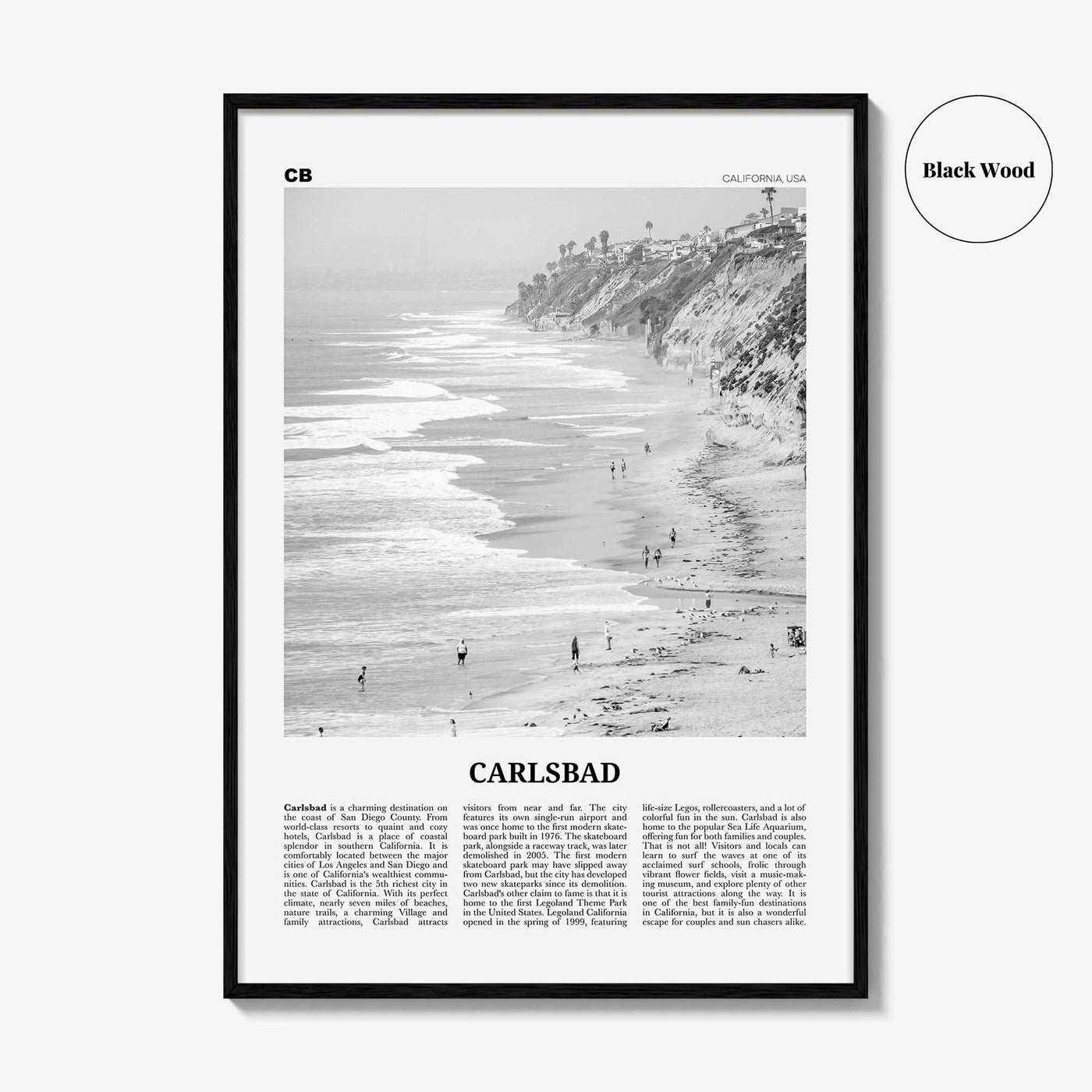 Carlsbad Print Black and White No 1, Carlsbad Wall Art, Carlsbad Poster, Carlsbad Photo, Carlsbad, California, USA, United States