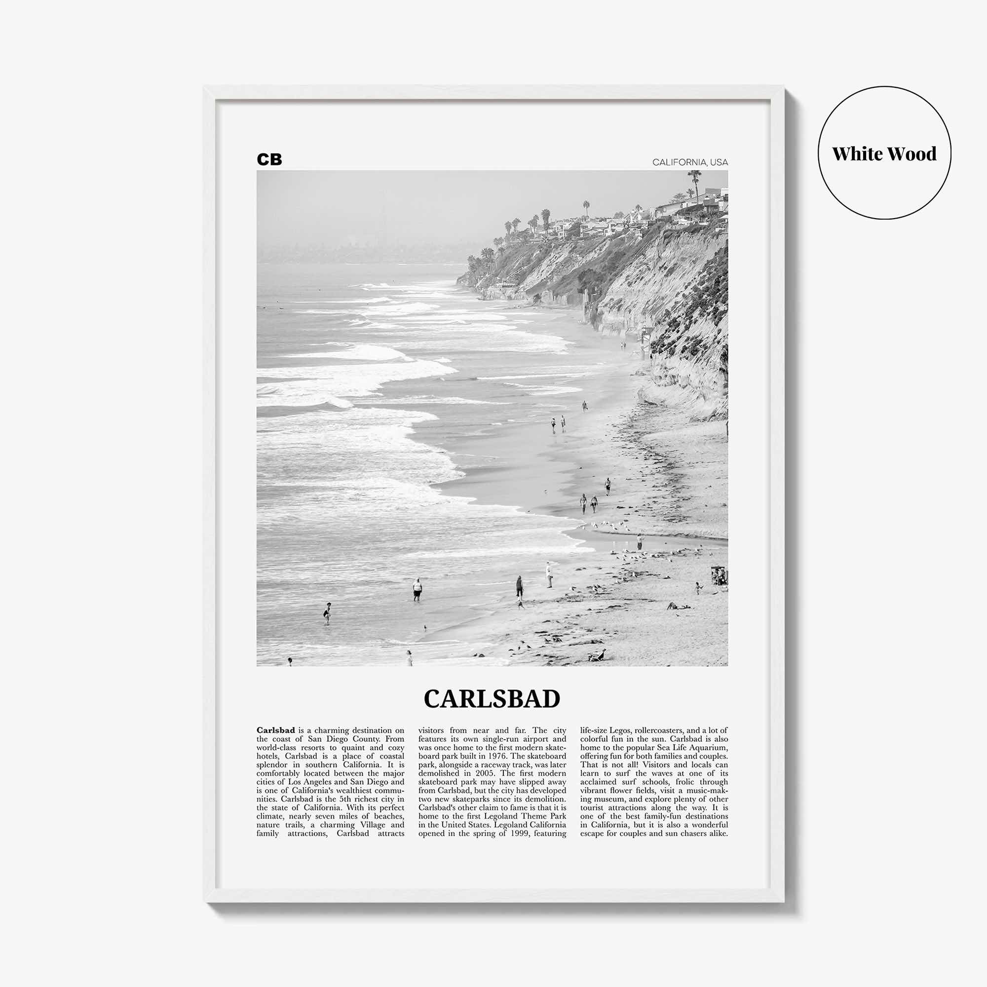 Carlsbad Print Black and White No 1, Carlsbad Wall Art, Carlsbad Poster, Carlsbad Photo, Carlsbad, California, USA, United States