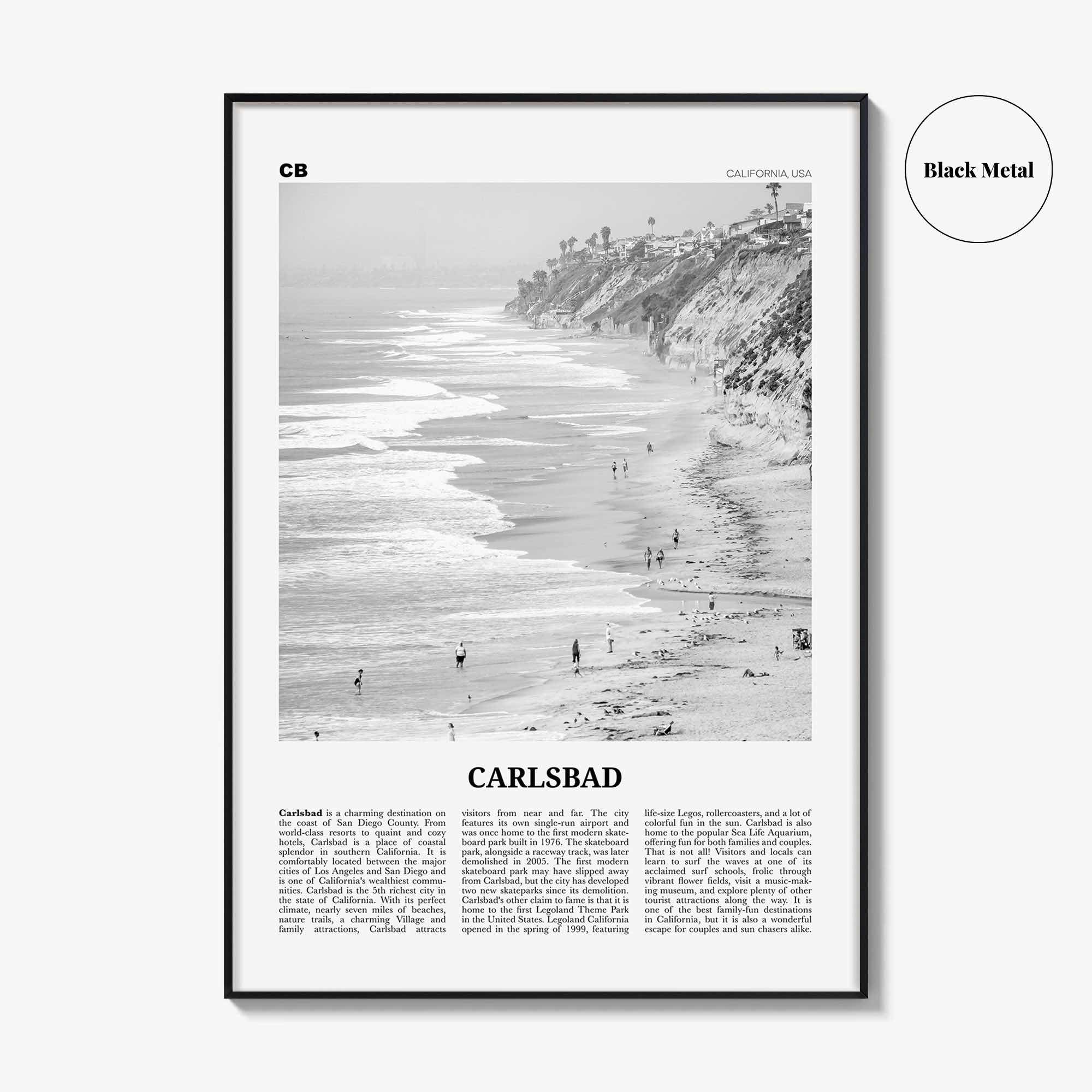Carlsbad Print Black and White No 1, Carlsbad Wall Art, Carlsbad Poster, Carlsbad Photo, Carlsbad, California, USA, United States