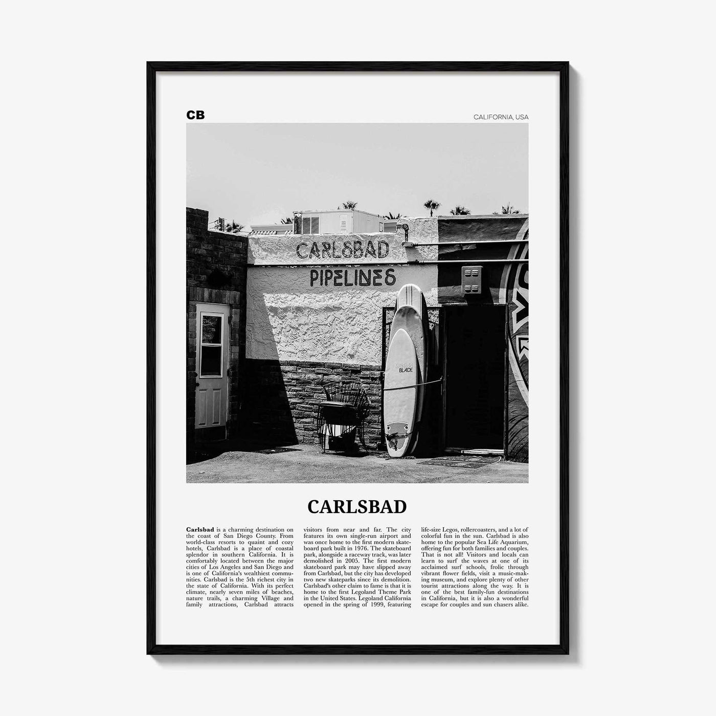 Carlsbad Print Black and White No 2, Carlsbad Wall Art, Carlsbad Poster, Carlsbad Photo, Carlsbad, California, USA, United States