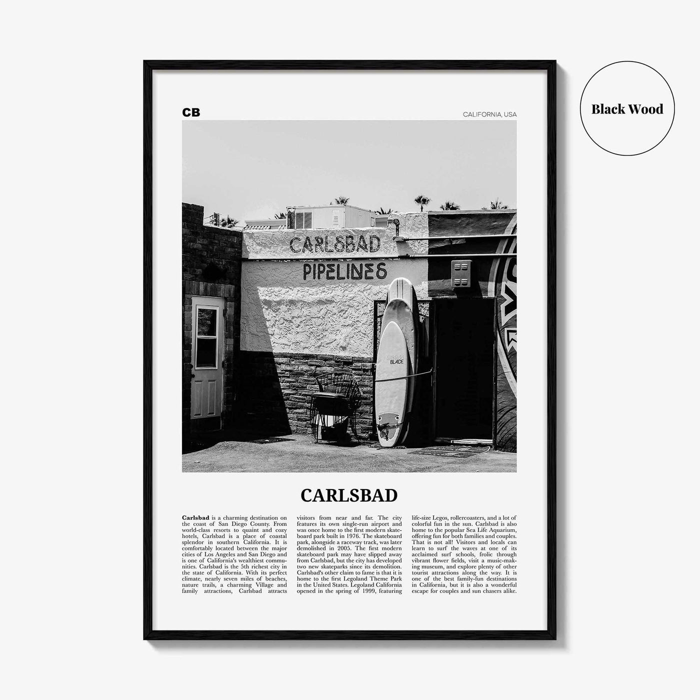 Carlsbad Print Black and White No 2, Carlsbad Wall Art, Carlsbad Poster, Carlsbad Photo, Carlsbad, California, USA, United States