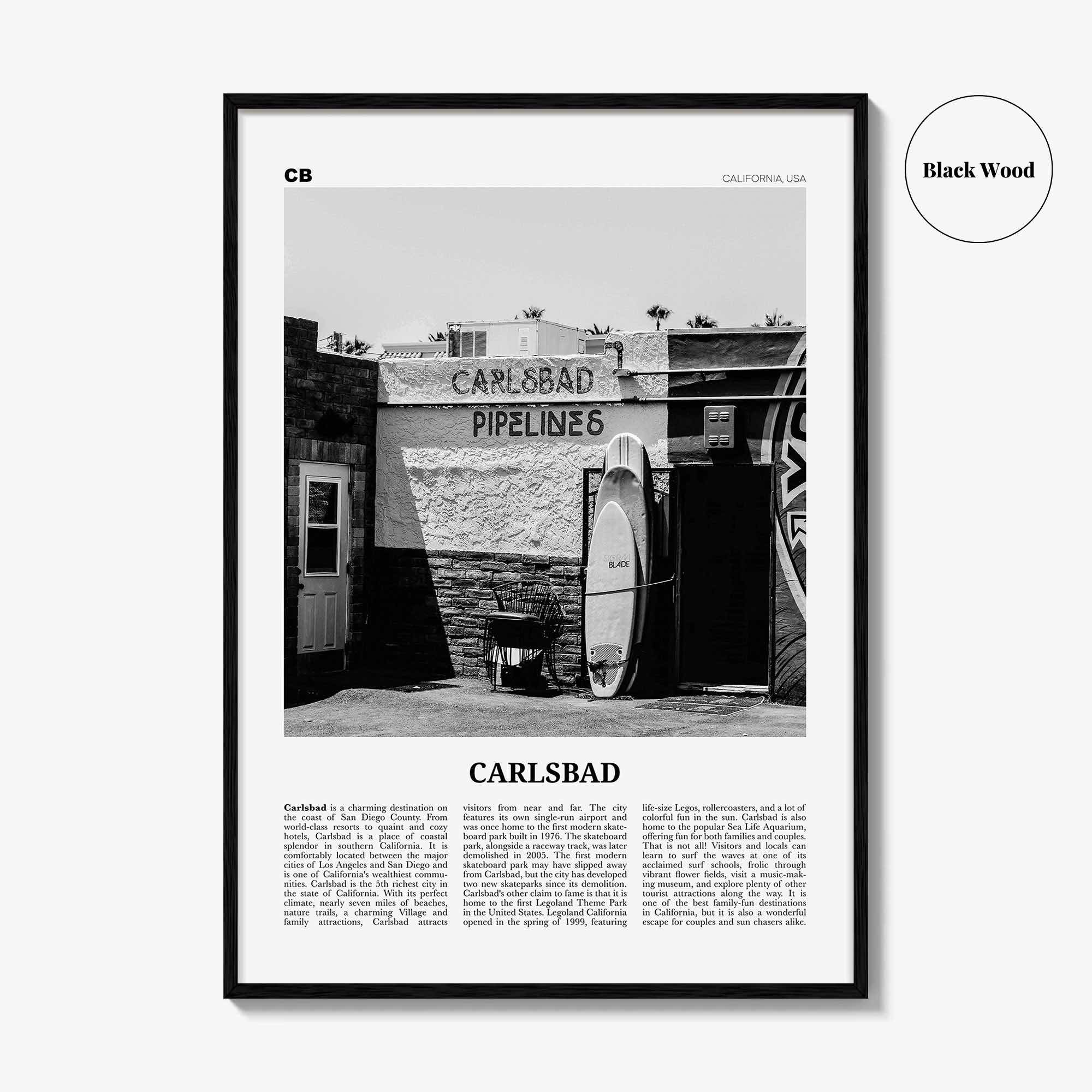 Carlsbad Print Black and White No 2, Carlsbad Wall Art, Carlsbad Poster, Carlsbad Photo, Carlsbad, California, USA, United States