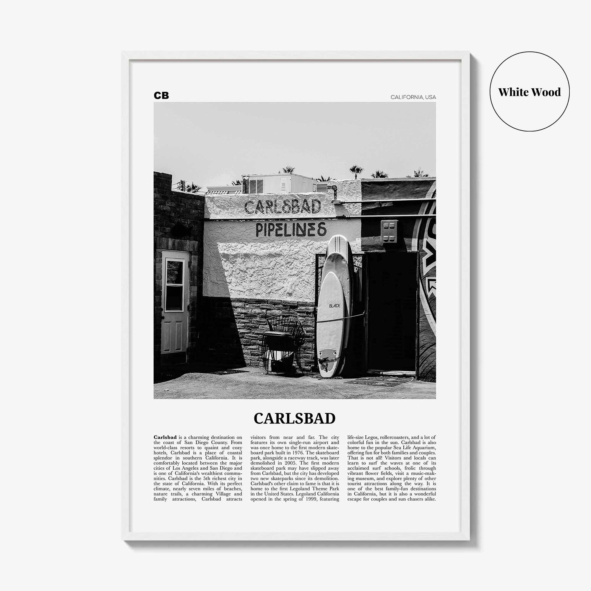 Carlsbad Print Black and White No 2, Carlsbad Wall Art, Carlsbad Poster, Carlsbad Photo, Carlsbad, California, USA, United States