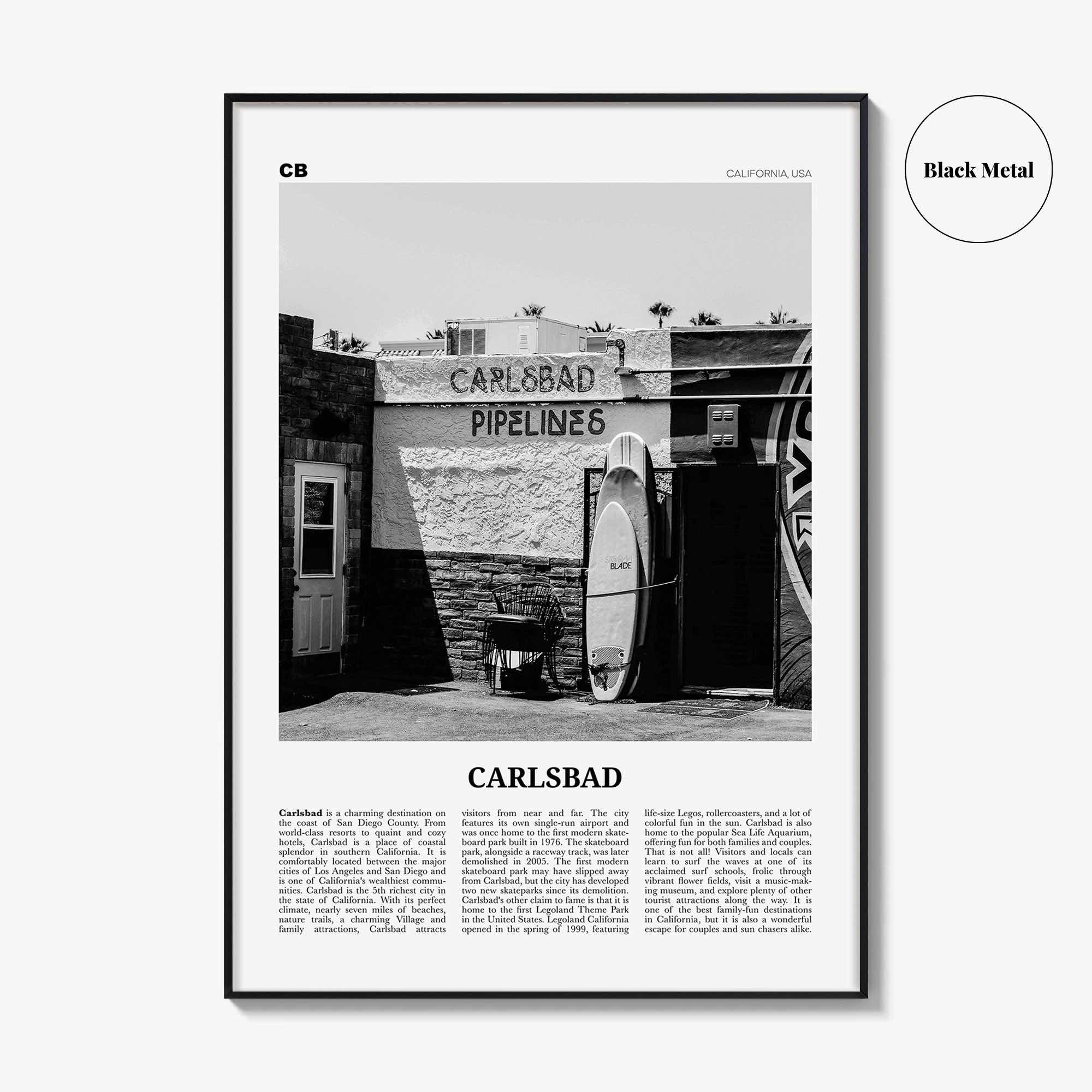 Carlsbad Print Black and White No 2, Carlsbad Wall Art, Carlsbad Poster, Carlsbad Photo, Carlsbad, California, USA, United States