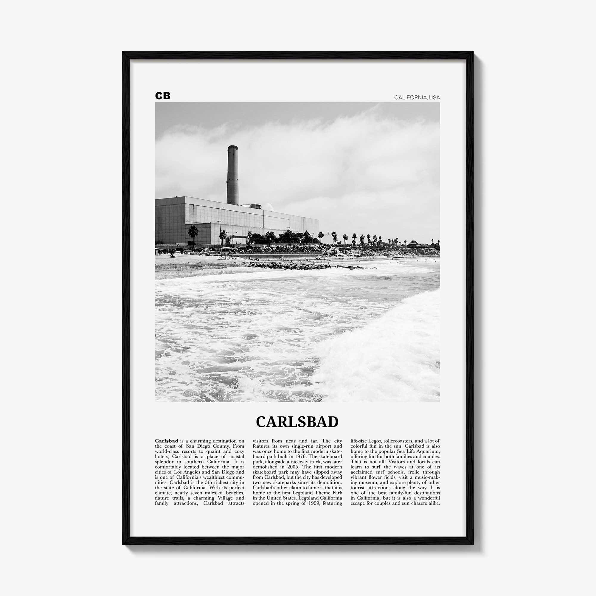 Carlsbad Print Black and White No 3, Carlsbad Wall Art, Carlsbad Poster, Carlsbad Photo, Carlsbad Wall Décor, Carlsbad Map, California, USA