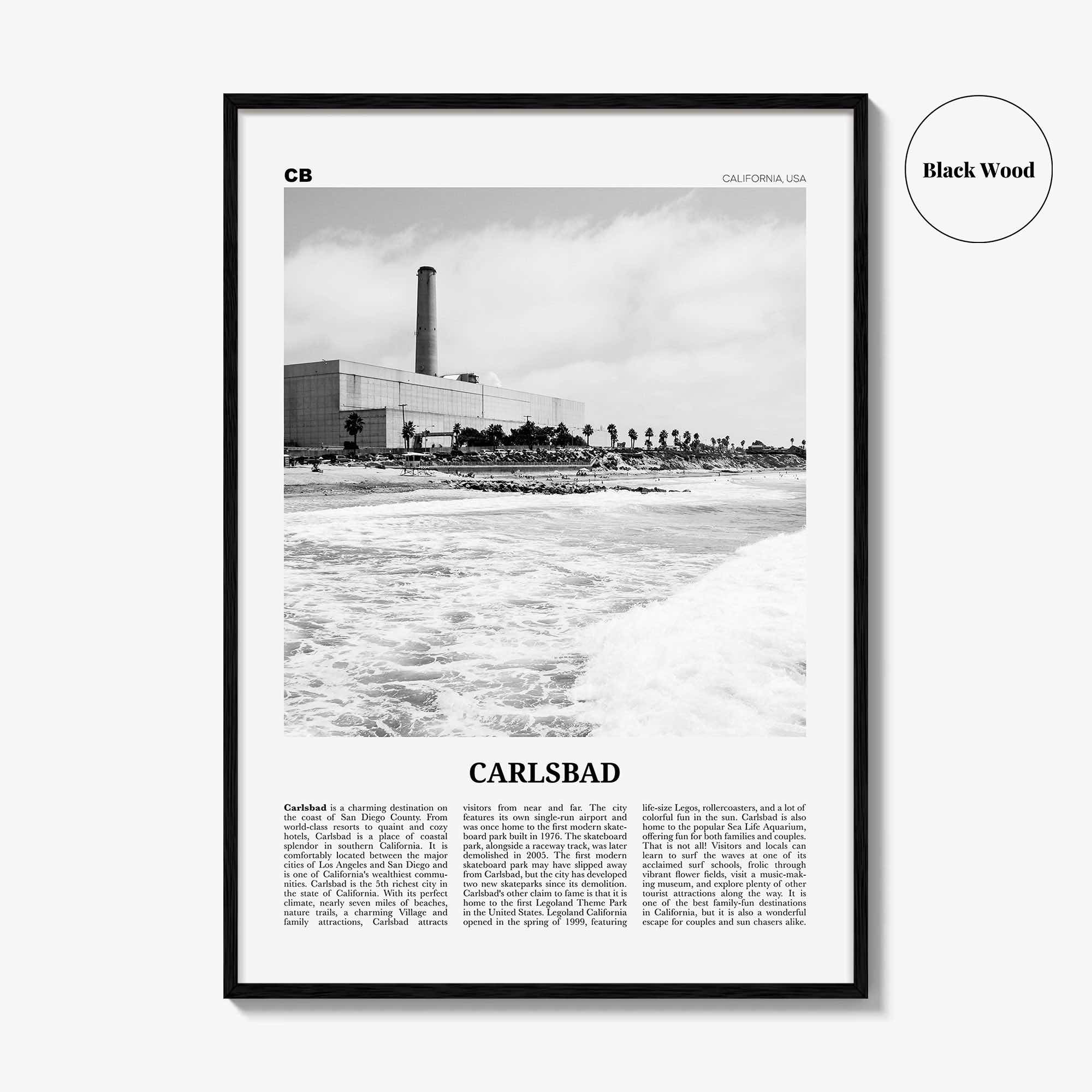 Carlsbad Print Black and White No 3, Carlsbad Wall Art, Carlsbad Poster, Carlsbad Photo, Carlsbad Wall Décor, Carlsbad Map, California, USA