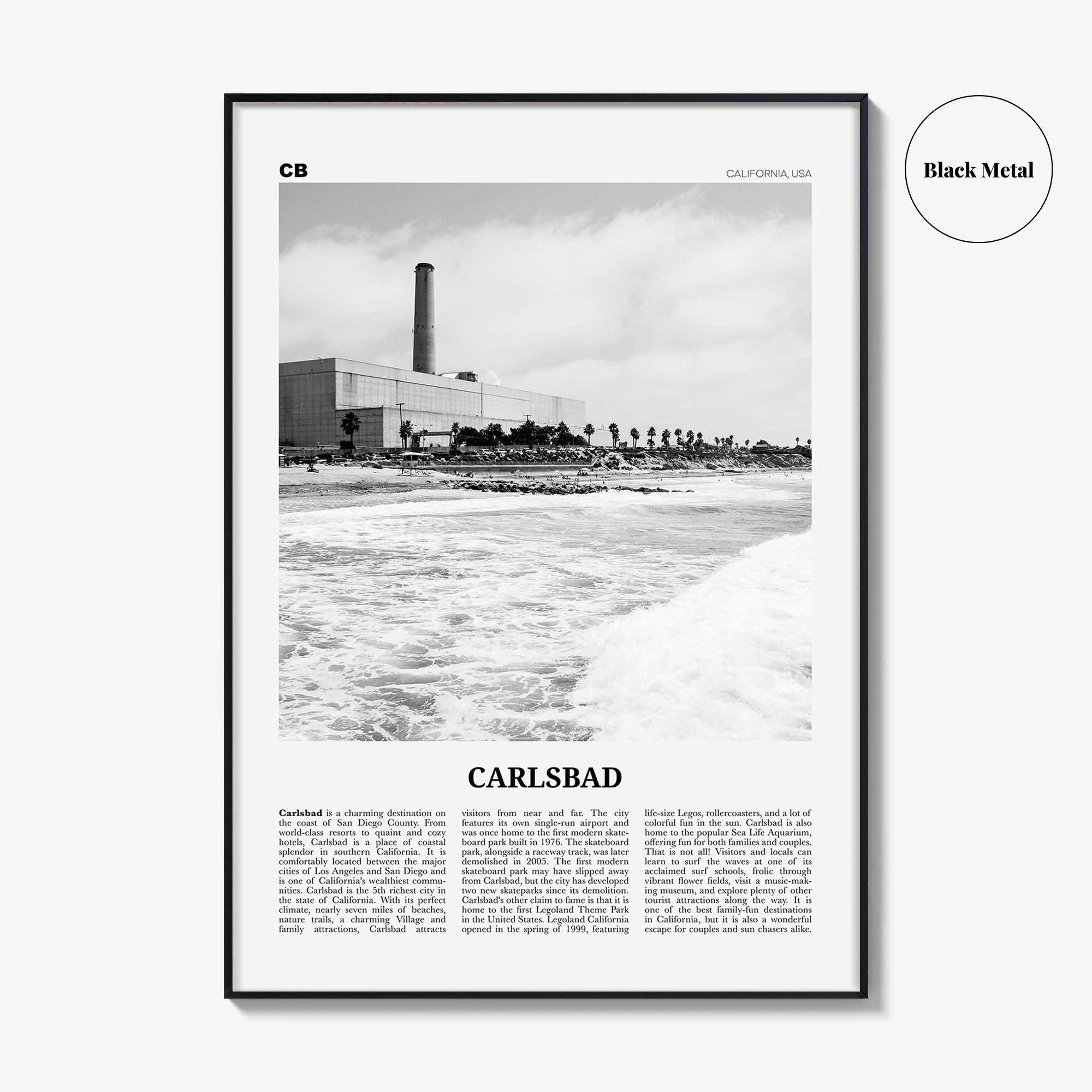 Carlsbad Print Black and White No 3, Carlsbad Wall Art, Carlsbad Poster, Carlsbad Photo, Carlsbad Wall Décor, Carlsbad Map, California, USA