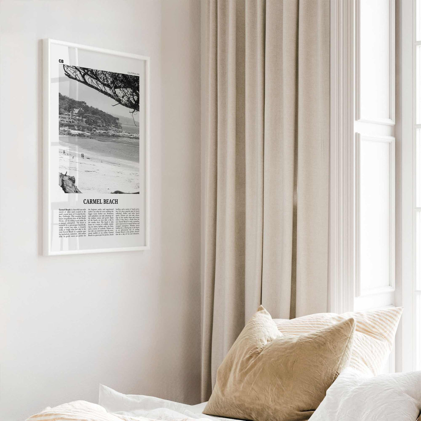 Carmel Beach Print Black and White, Carmel Beach Wall Art, Carmel Beach Poster, Carmel Beach Photo, Carmel Beach Décor, Carmel Beach Map