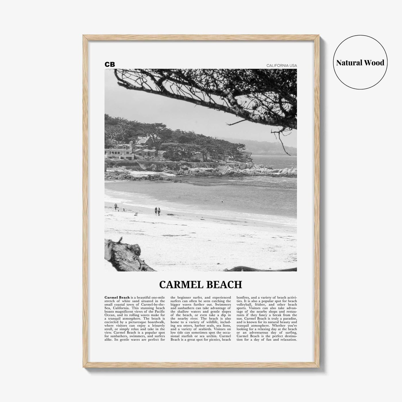 Carmel Beach Print Black and White, Carmel Beach Wall Art, Carmel Beach Poster, Carmel Beach Photo, Carmel Beach Décor, Carmel Beach Map