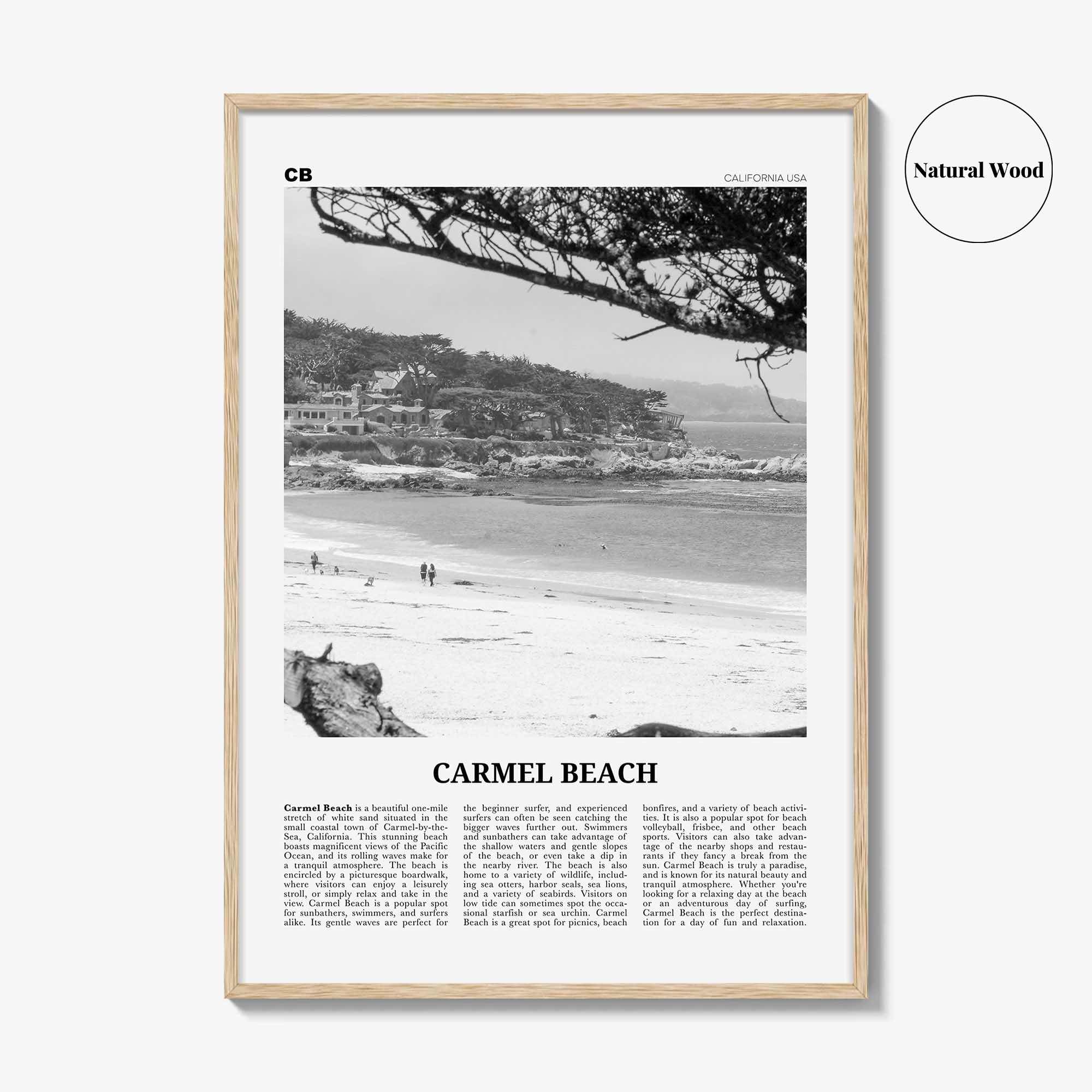 Carmel Beach Print Black and White, Carmel Beach Wall Art, Carmel Beach Poster, Carmel Beach Photo, Carmel Beach Décor, Carmel Beach Map