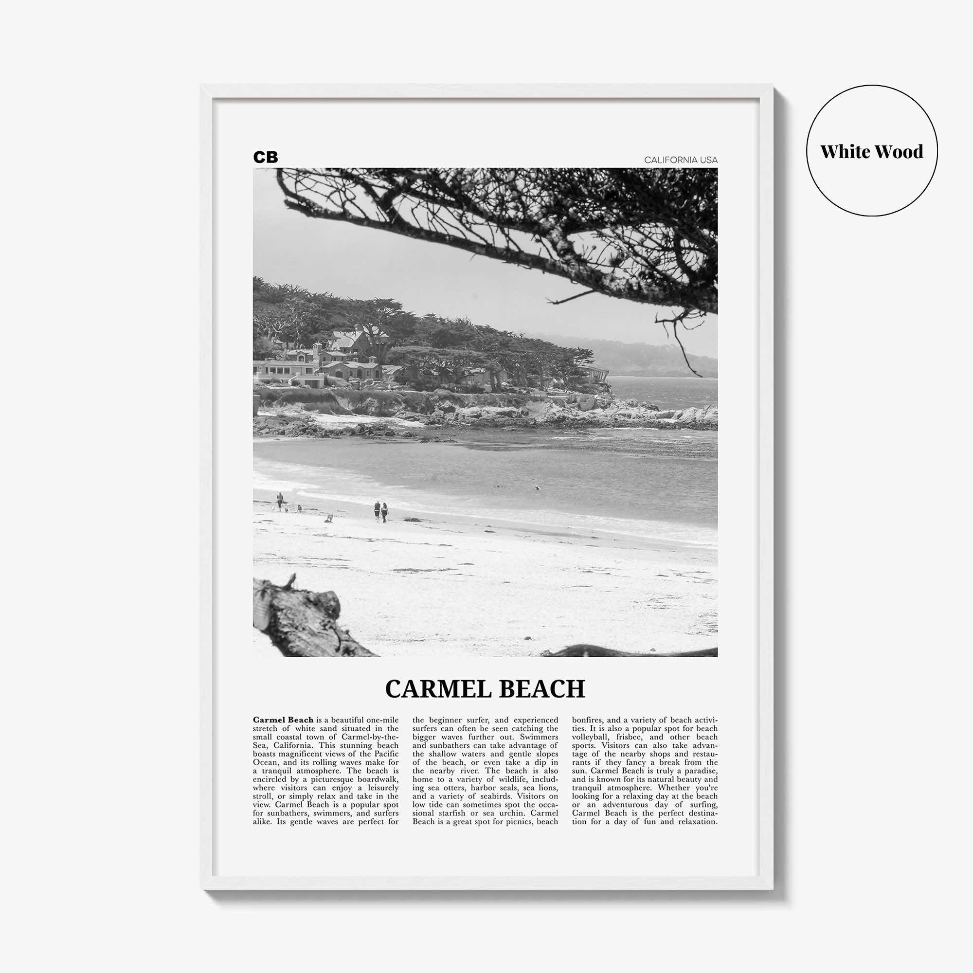 Carmel Beach Print Black and White, Carmel Beach Wall Art, Carmel Beach Poster, Carmel Beach Photo, Carmel Beach Décor, Carmel Beach Map