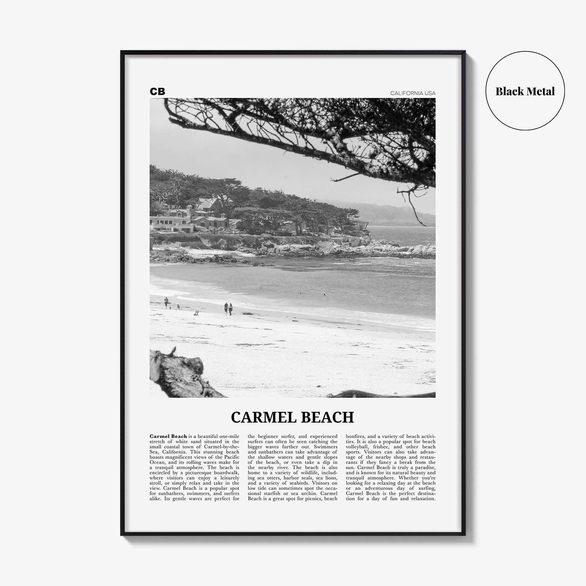 Carmel Beach Print Black and White, Carmel Beach Wall Art, Carmel Beach Poster, Carmel Beach Photo, Carmel Beach Décor, Carmel Beach Map