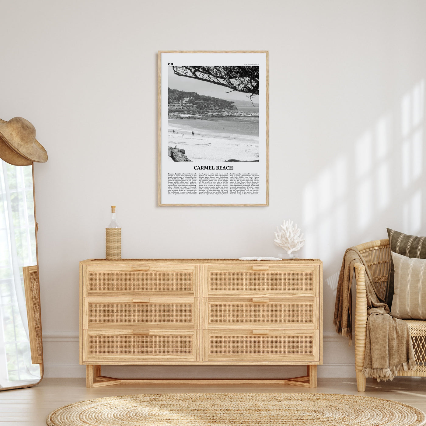 Carmel Beach Travel B&W Poster