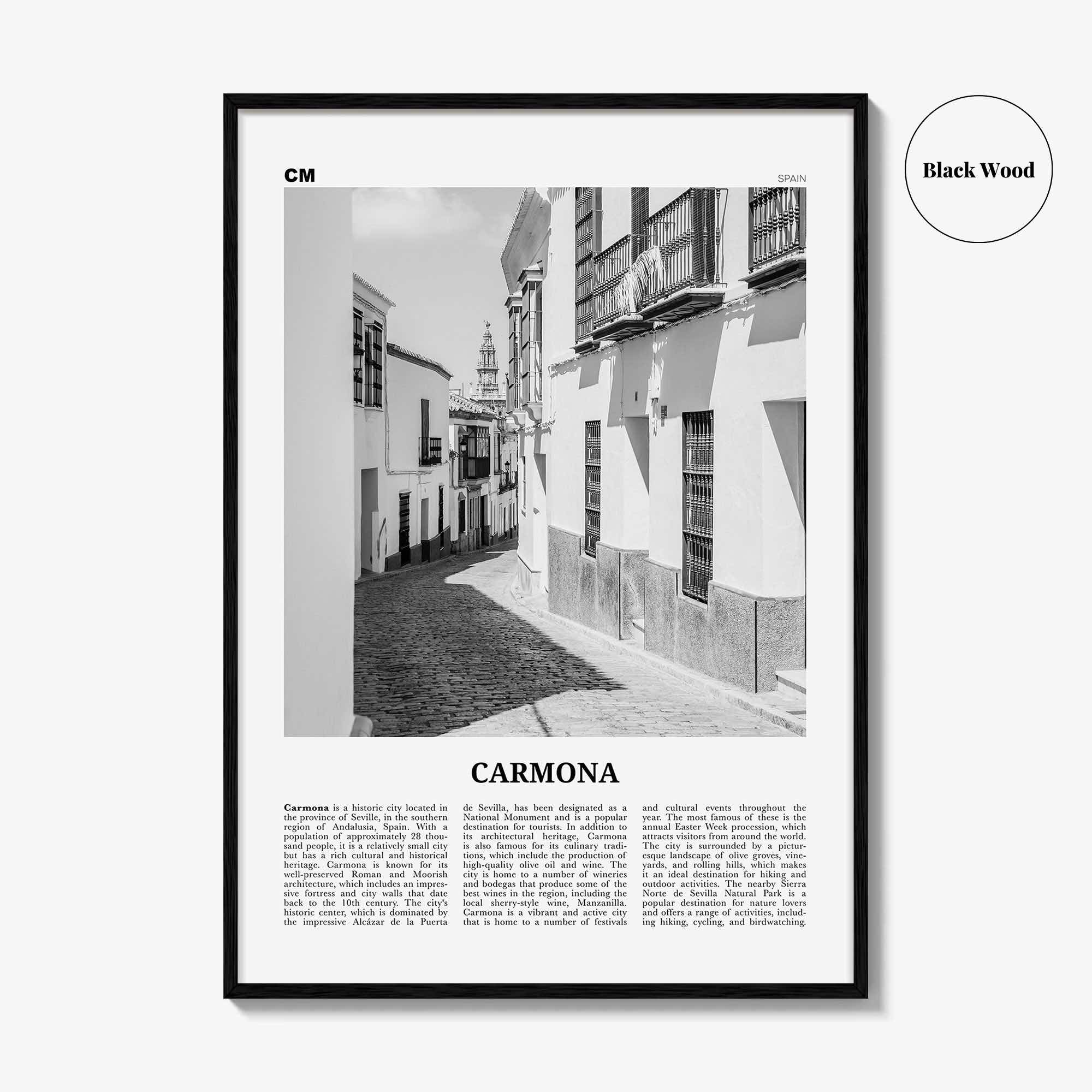 Carmona Print Black and White, Carmona Wall Art, Carmona Poster, Carmona Photo, Carmona Wall Décor, Carmona Map, Spain