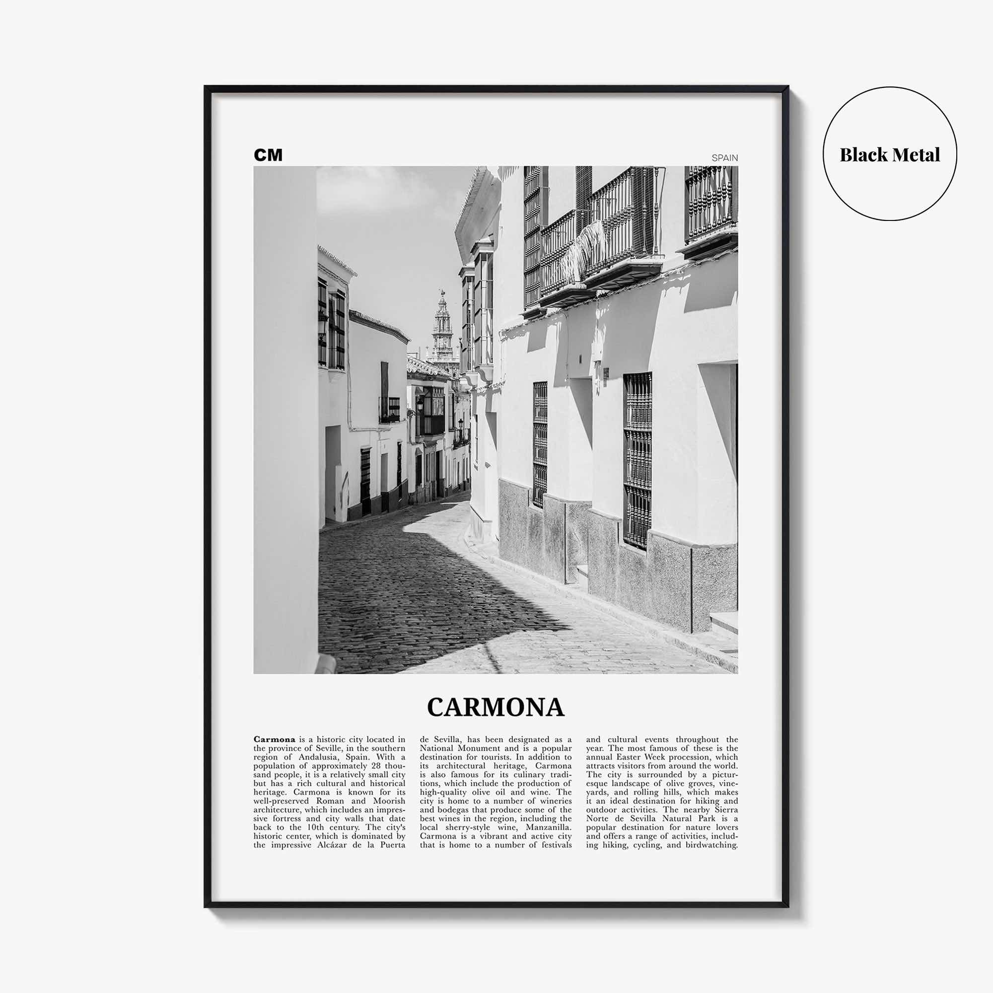 Carmona Print Black and White, Carmona Wall Art, Carmona Poster, Carmona Photo, Carmona Wall Décor, Carmona Map, Spain