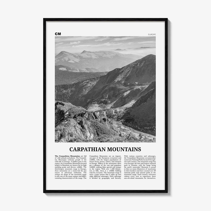 Carpathian Mountains Print Black and White, Carpathian Wall Art, Carpathian Poster, Carpathian Photo, Carpathian Wall Décor, Carpathian Map
