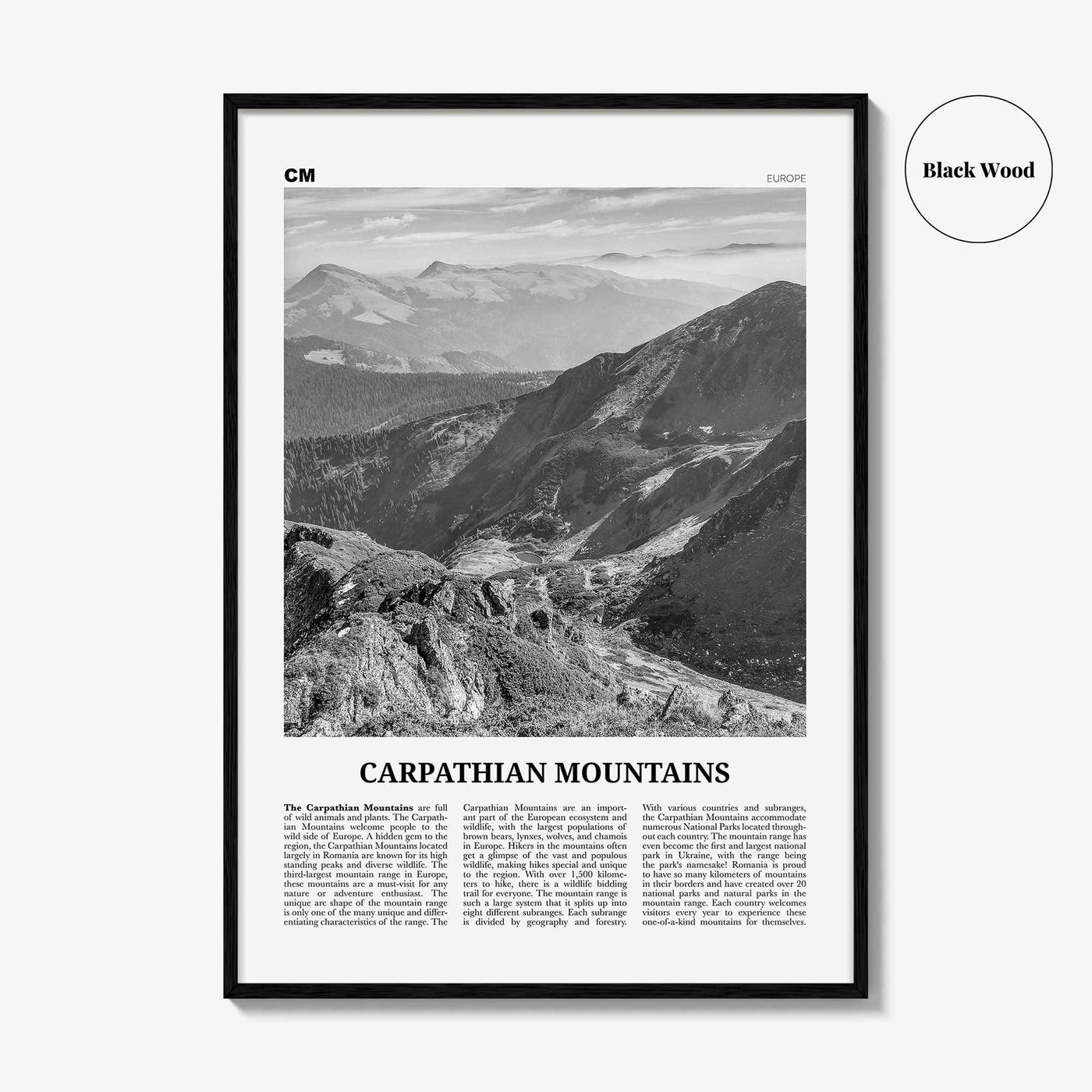 Carpathian Mountains Print Black and White, Carpathian Wall Art, Carpathian Poster, Carpathian Photo, Carpathian Wall Décor, Carpathian Map