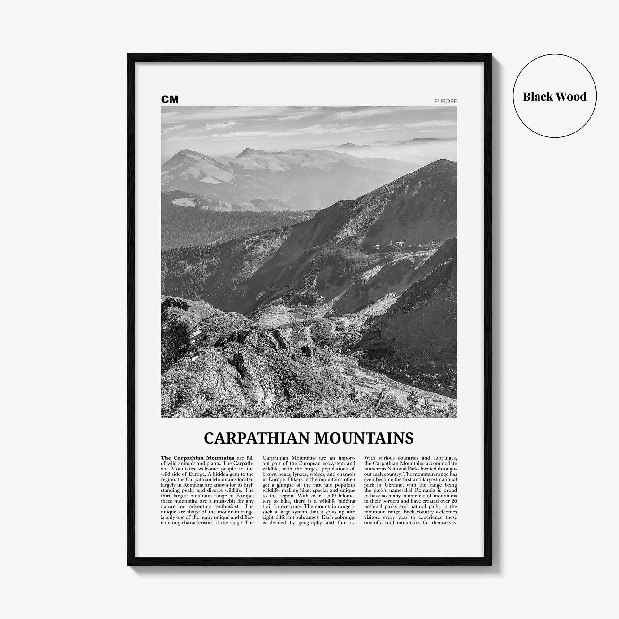 Carpathian Mountains Print Black and White, Carpathian Wall Art, Carpathian Poster, Carpathian Photo, Carpathian Wall Décor, Carpathian Map