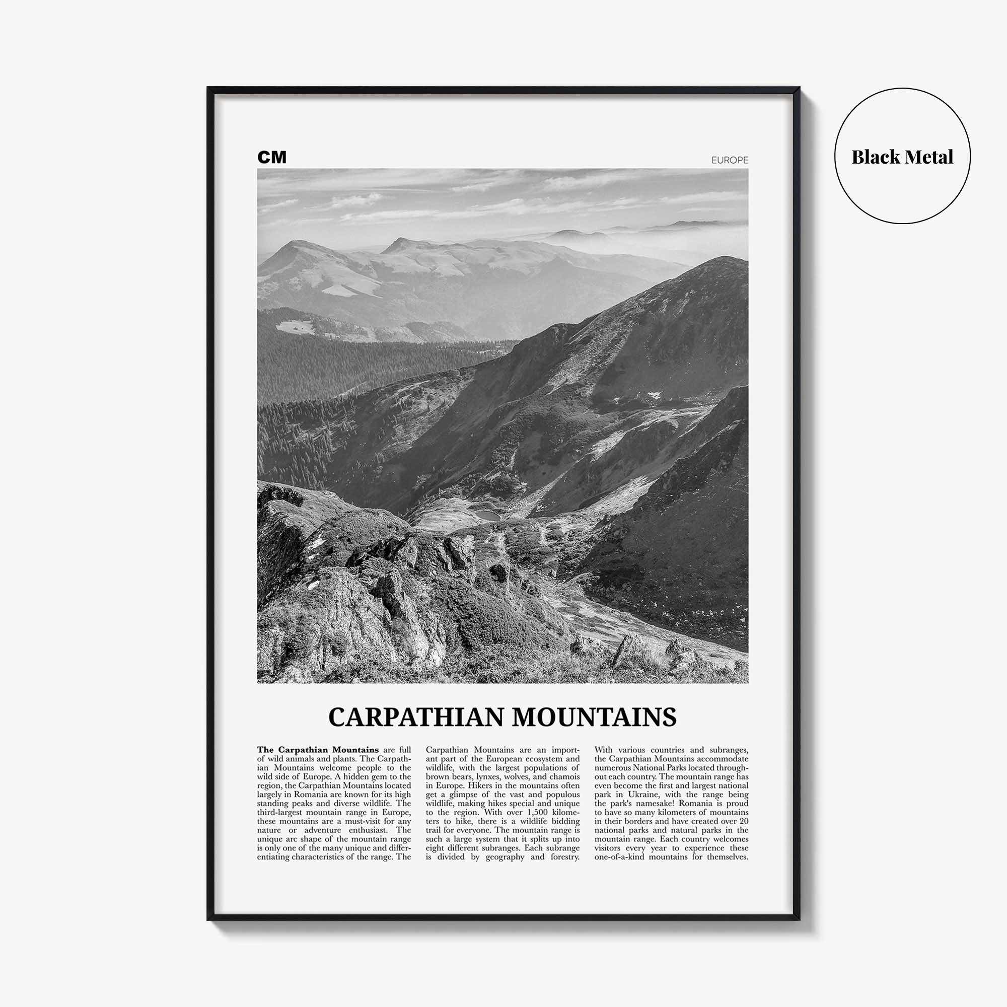 Carpathian Mountains Print Black and White, Carpathian Wall Art, Carpathian Poster, Carpathian Photo, Carpathian Wall Décor, Carpathian Map
