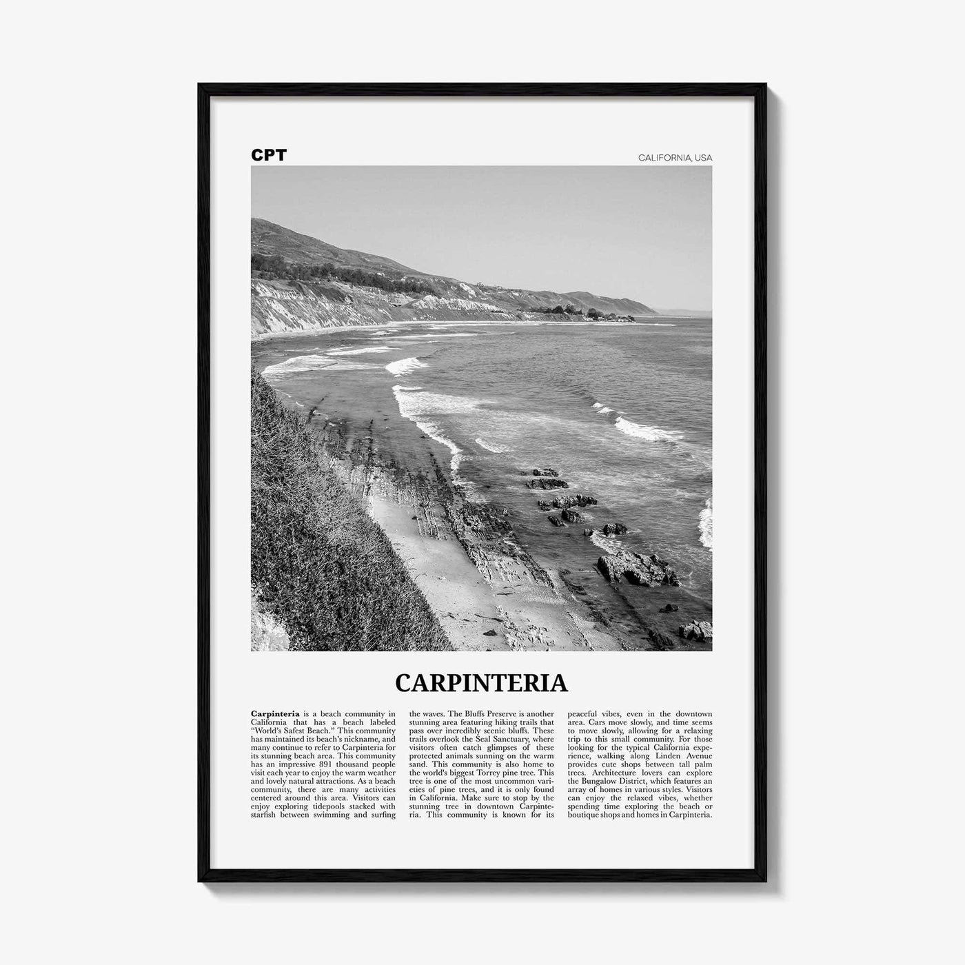 Carpinteria Print Black and White, Carpinteria Wall Art, Carpinteria Poster, Carpinteria Photo, Carpinteria Décor, California, USA