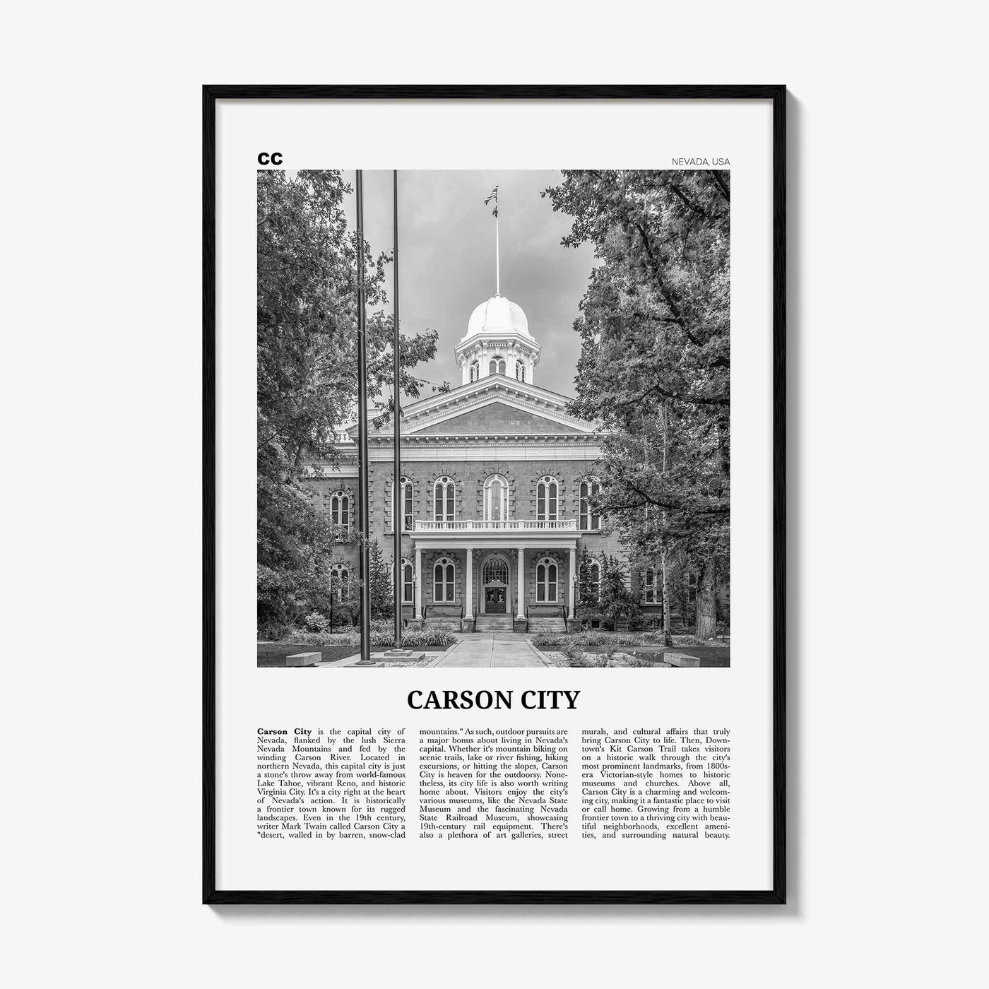 Carson City Print Black and White, Carson City Wall Art, Carson City Poster, Carson City Photo, Carson City Wall Décor, Carson City Map
